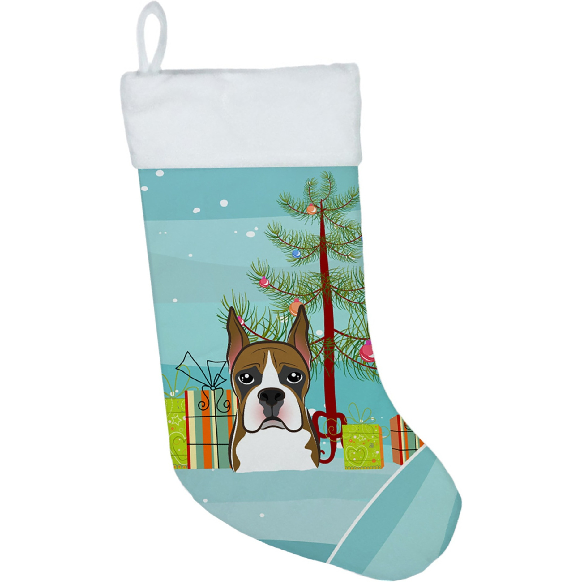 &quotCaroline's Treasures Tree and Boxer Christmas, Holiday Stocking, decoration, 11 x 18, Multicolor"