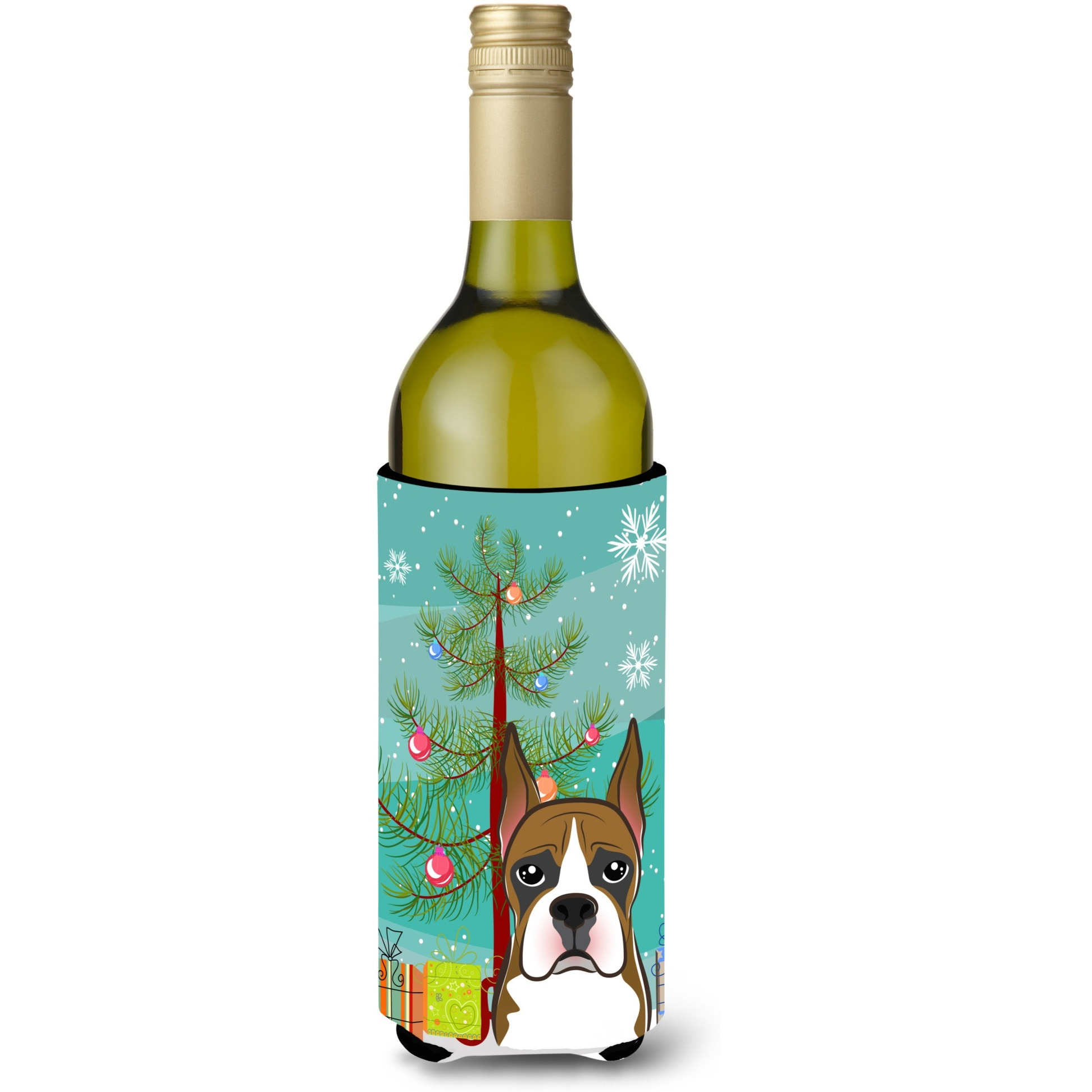 &quotCaroline's Treasures Christmas Tree and Boxer Wine Bottle Koozie Hugger, 750 ml, Multicolor"