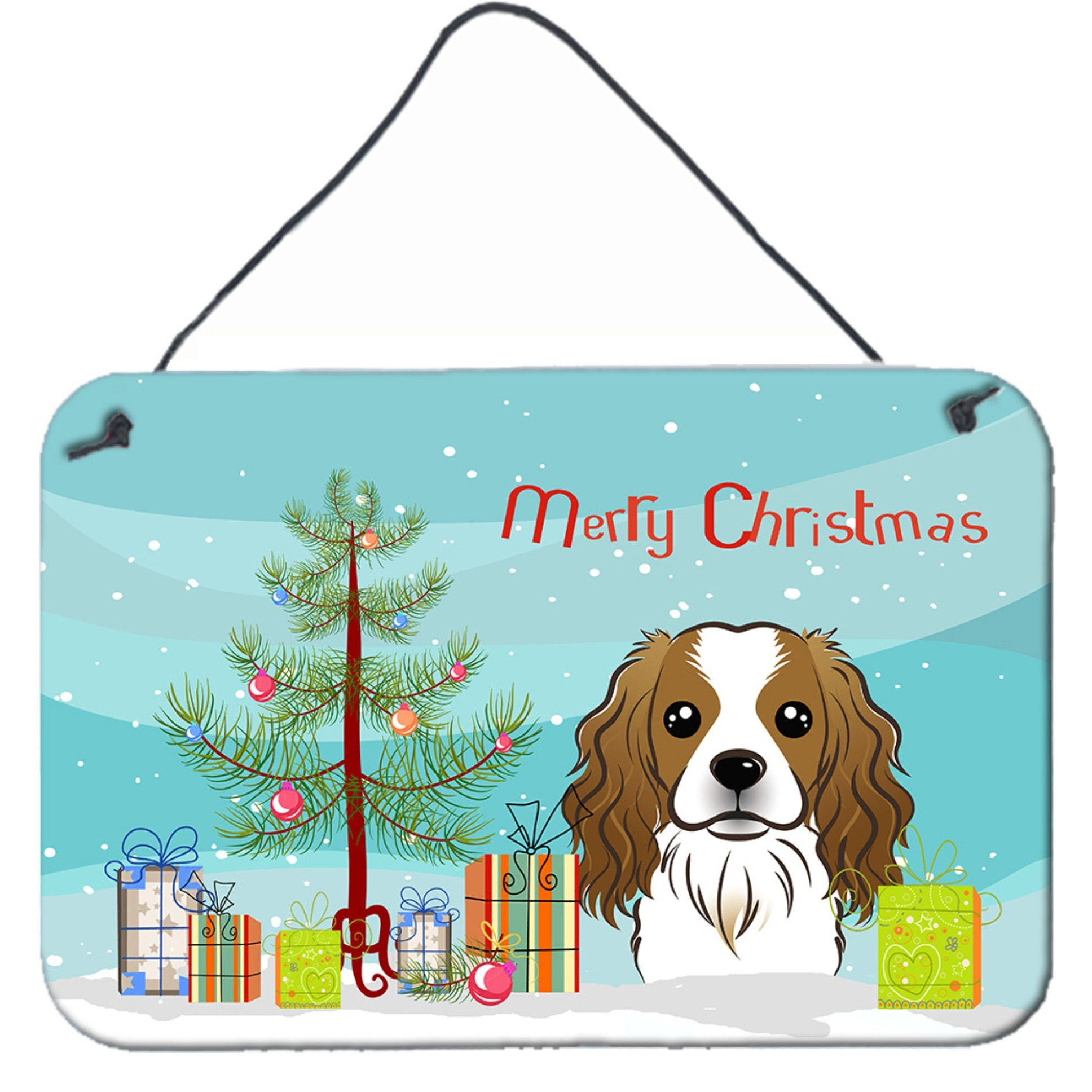 &quotCaroline's Treasures Christmas Tree and Cavalier Spaniel Wall or Door Hanging Prints BB1596DS812, 8HX12W"