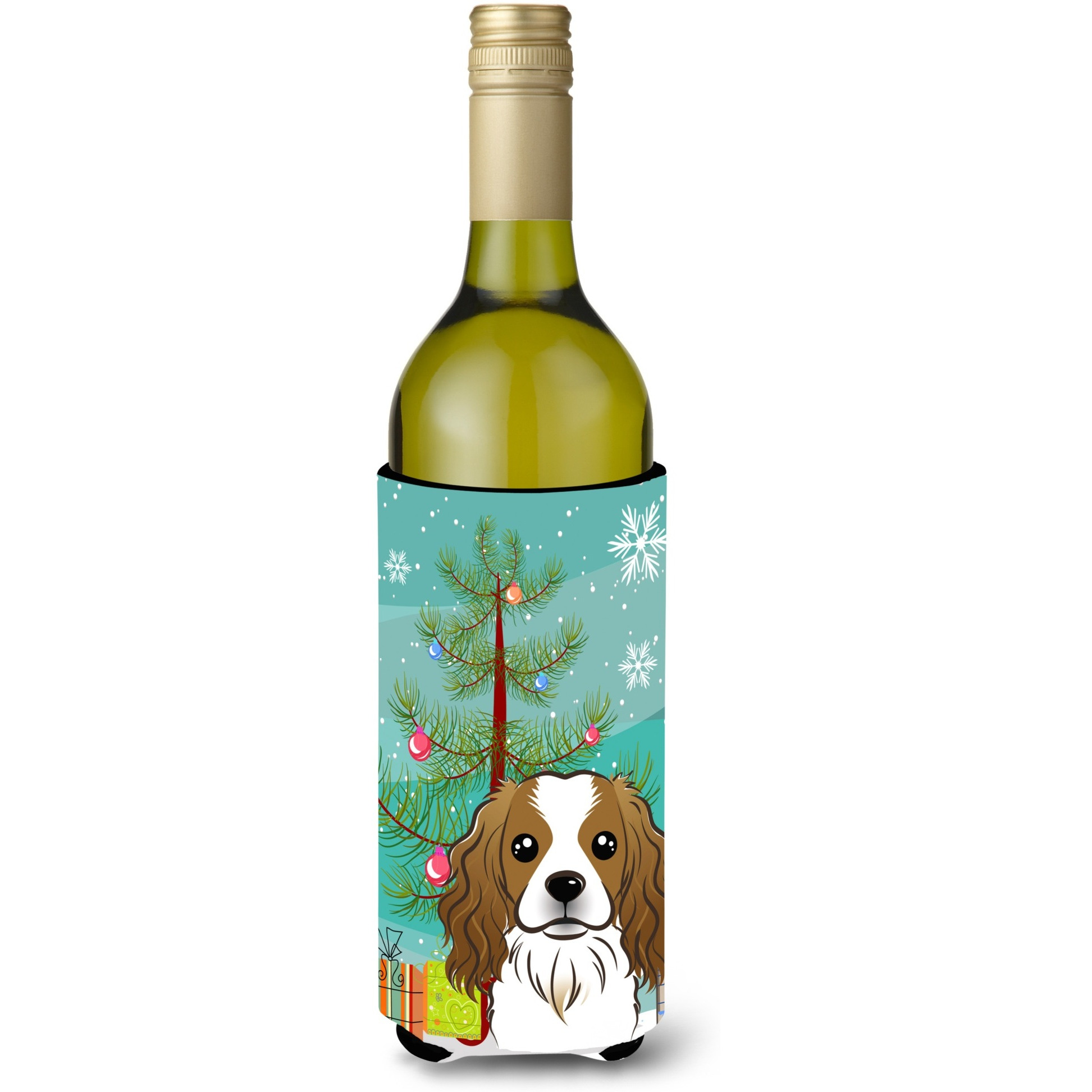&quotCaroline's Treasures Christmas Tree and Cavalier Spaniel Wine Bottle Koozie Hugger, 750 ml, Multicolor"