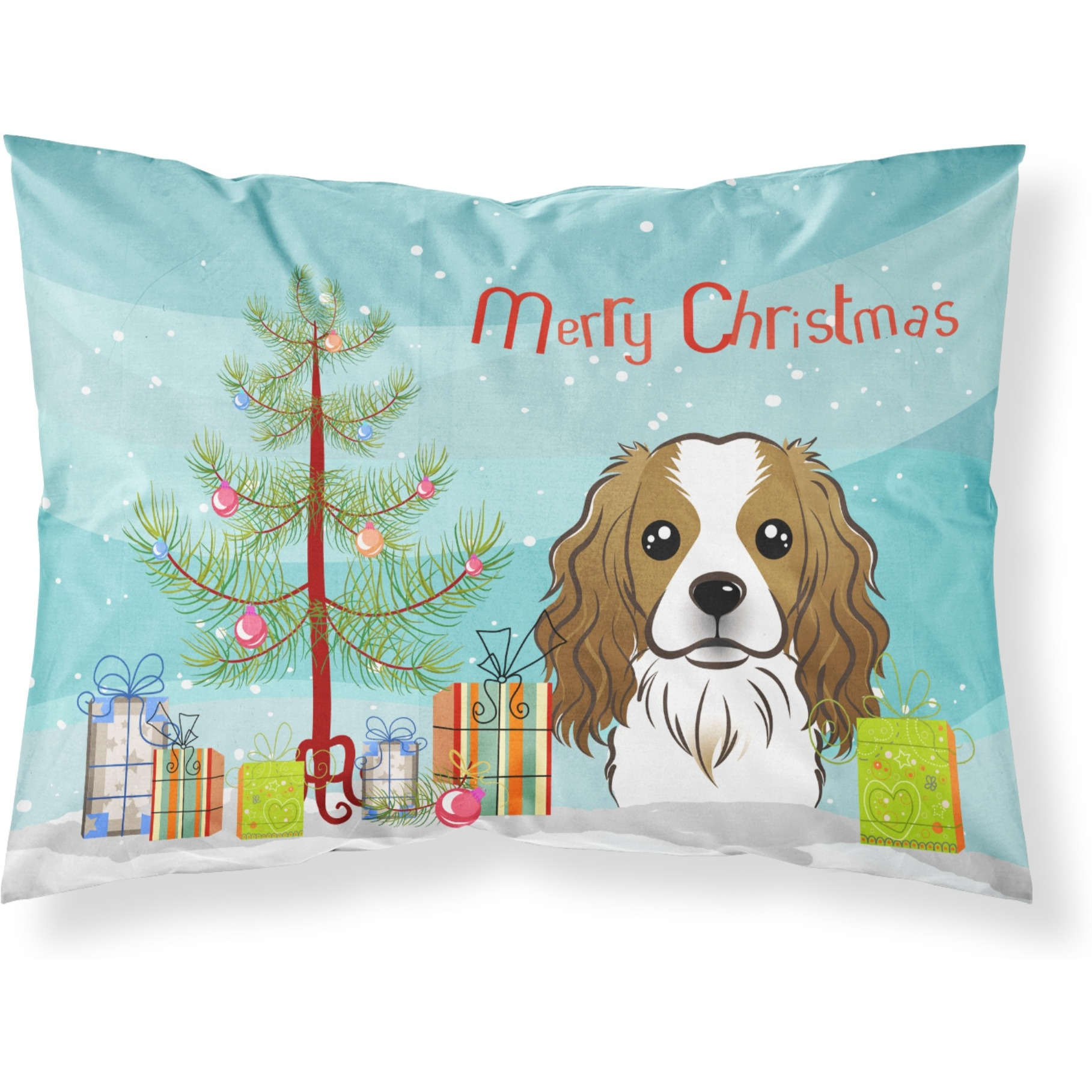 &quotCaroline's Treasures BB1596PILLOWCASE Christmas Tree And Cavalier Spaniel Fabric Standard Pillowcase, Large, Multicolor"