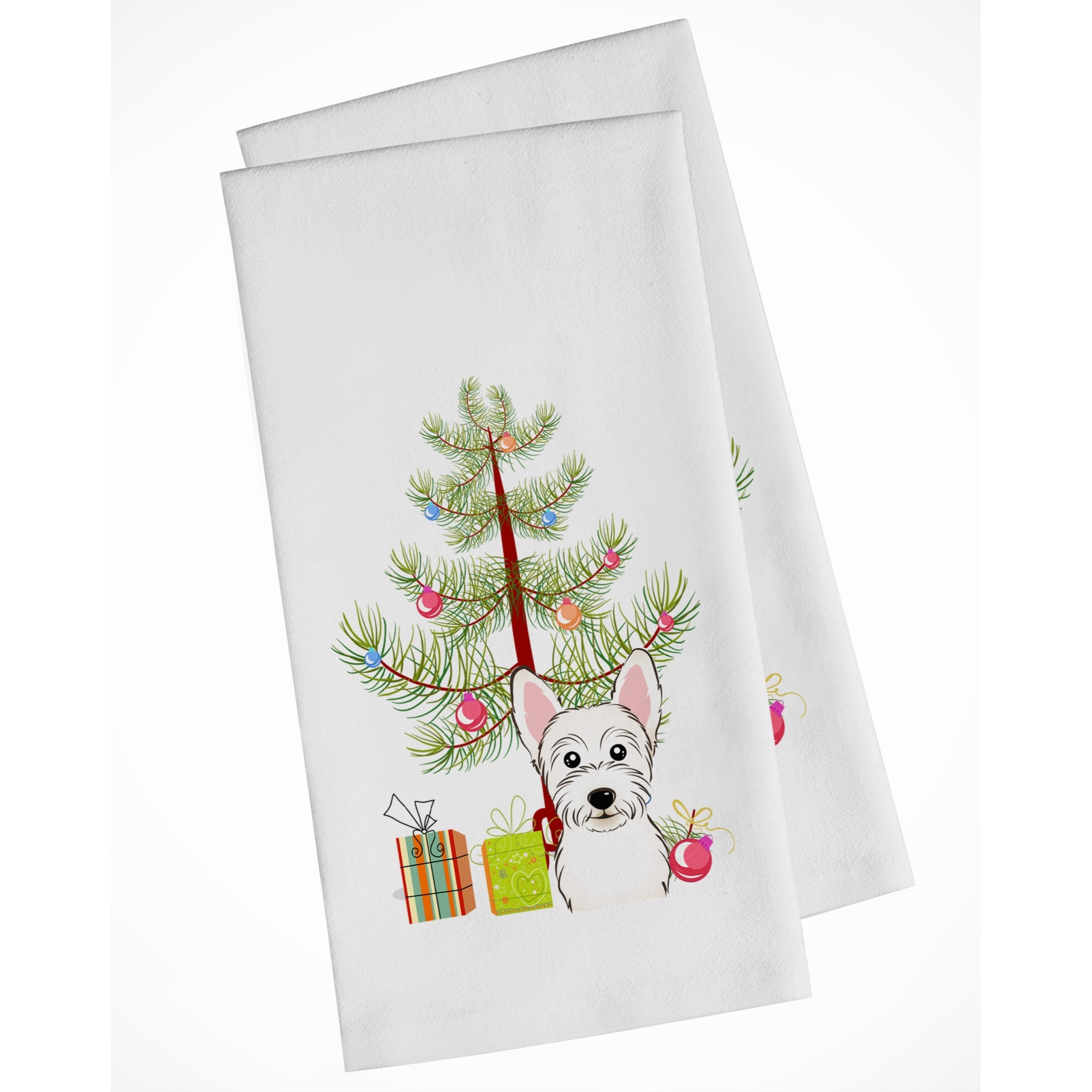 Christmas Tree and Westie White Kitchen Towel Set of 2