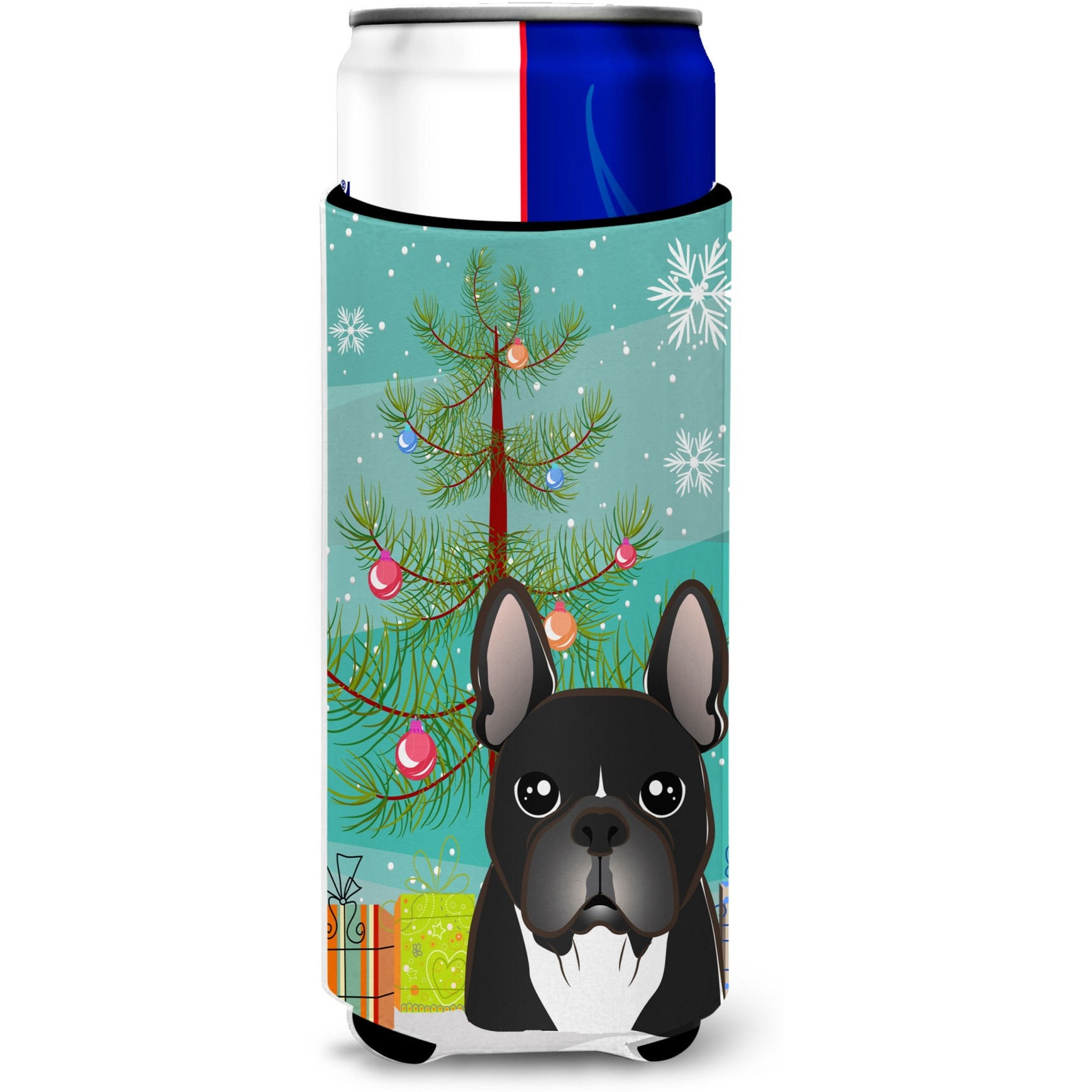 &quotCaroline's Treasures BB1599MUK Christmas Tree and French Bulldog Michelob Ultra Koozies for Slim Cans, Multicolor"