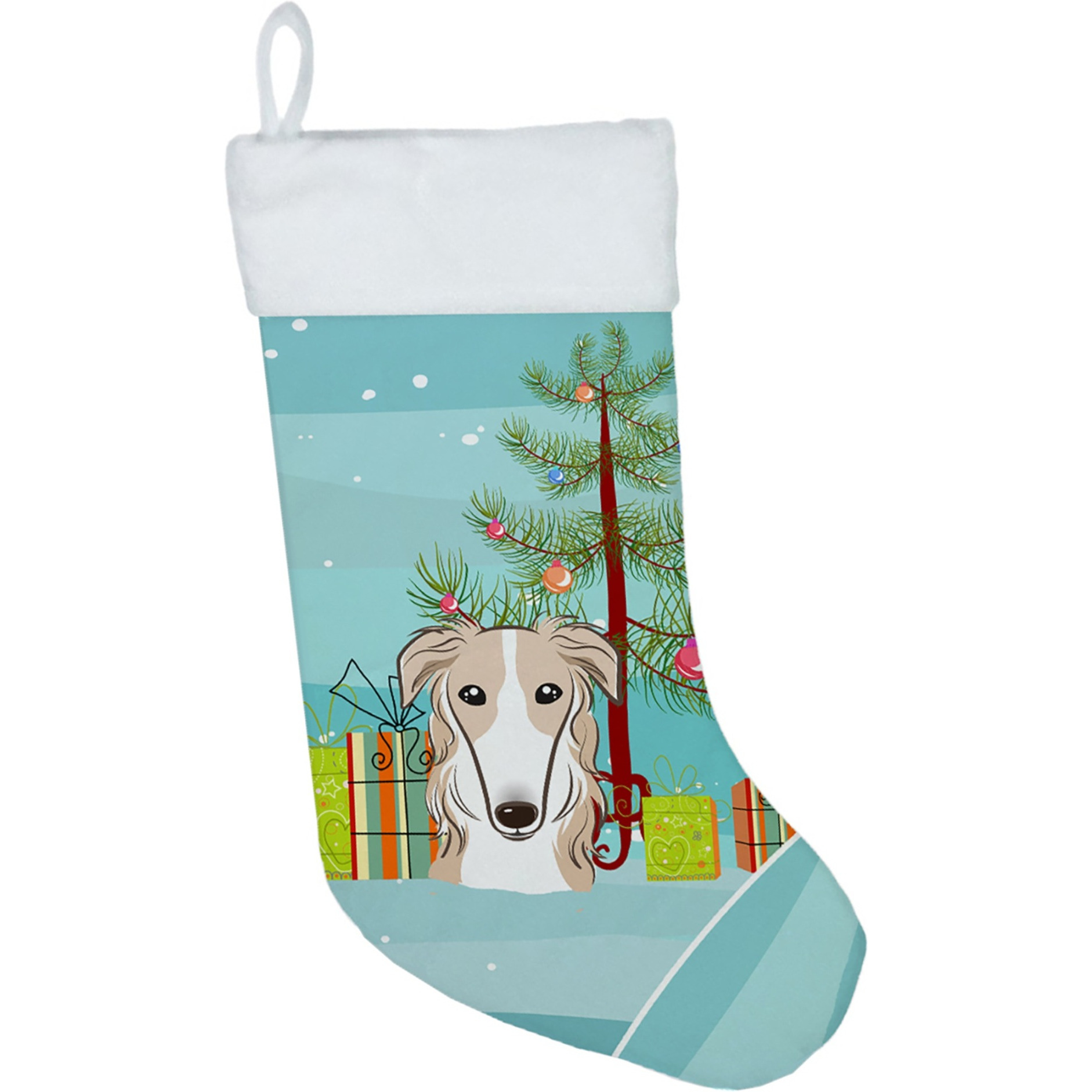 &quotCaroline's Treasures Tree and Borzoi Christmas, Holiday Stocking, decoration, 11 x 18, Multicolor"