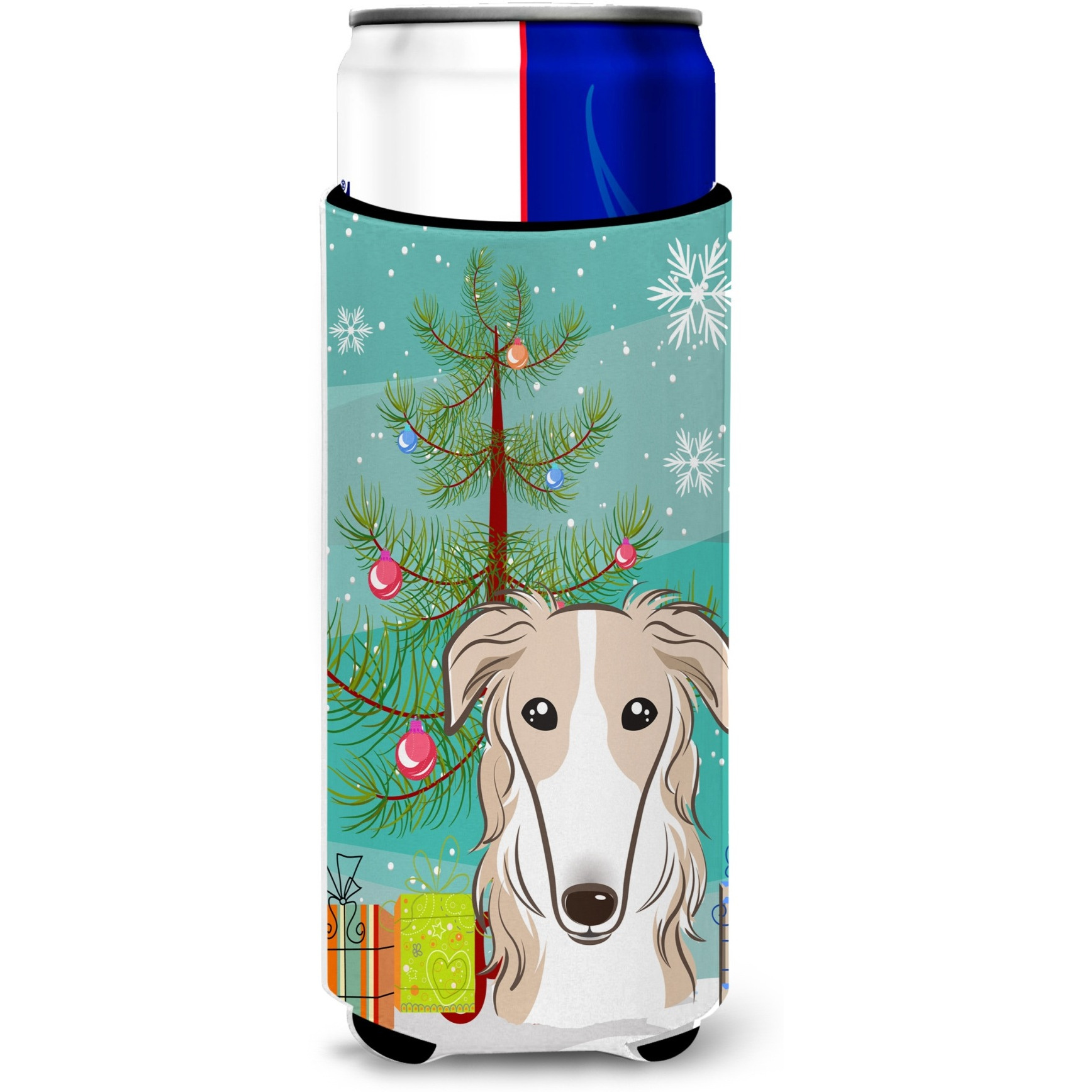 &quotCaroline's Treasures Christmas Tree and Borzoi Michelob Ultra Koozies for Slim Cans, Multicolor"