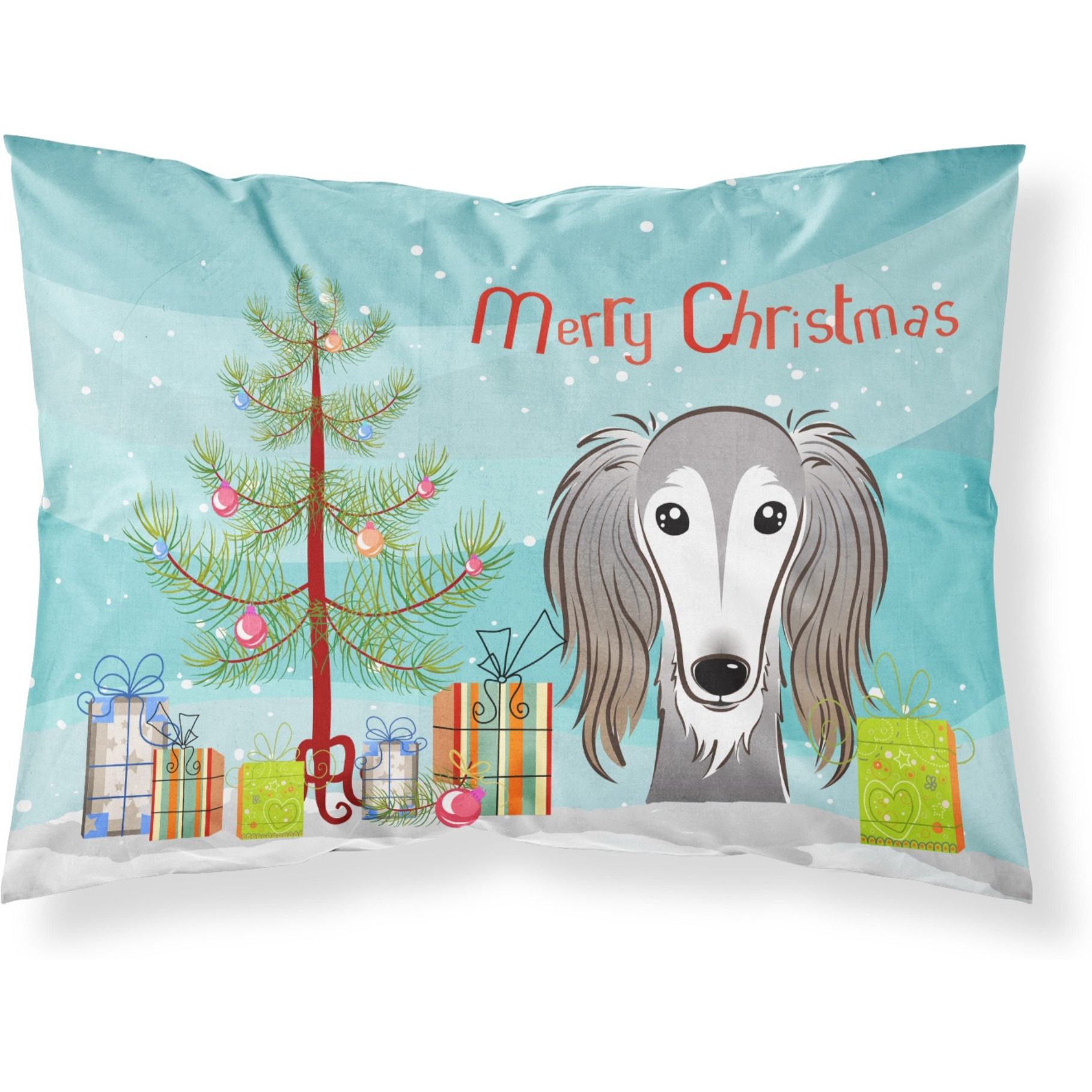 &quotCaroline's Treasures BB1601PILLOWCASE Christmas Tree And Saluki Fabric Standard Pillowcase, Large, Multicolor"