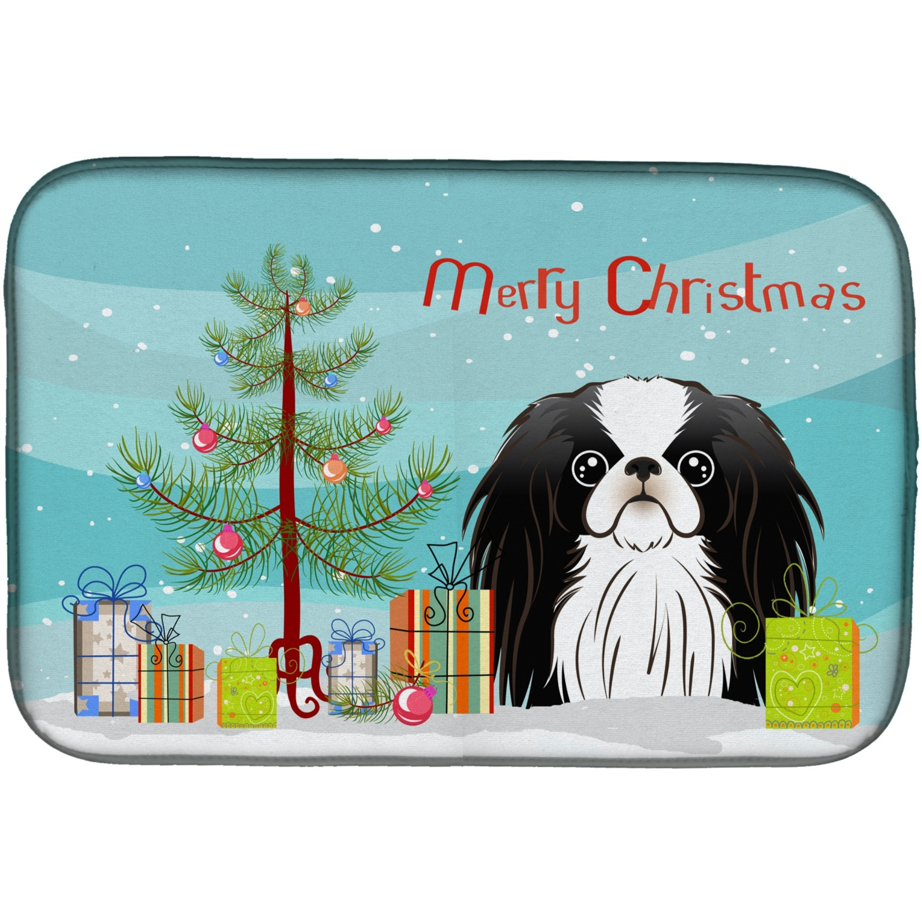 &quotCaroline's Treasures Christmas Tree And Japanese Chin Dish Drying Mat, 14"" x 21"""