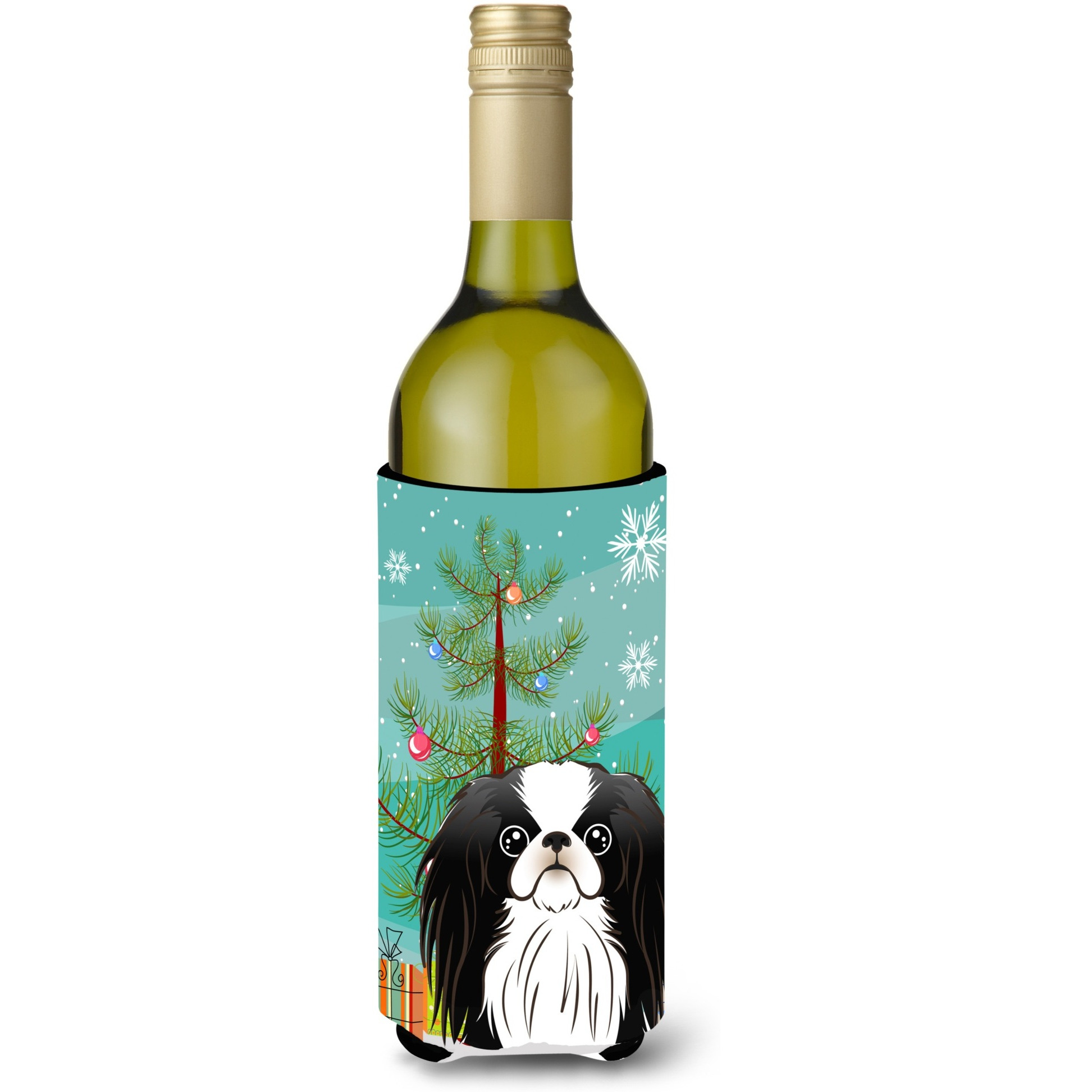 &quotCaroline's Treasures Christmas Tree and Japanese Chin Wine Bottle Koozie Hugger, 750 ml, Multicolor"