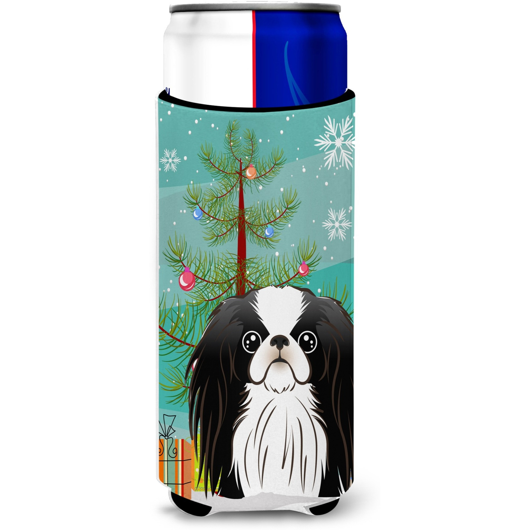 &quotCaroline's Treasures Christmas Tree and Japanese Chin Michelob Ultra Koozies for Slim Cans, Multicolor"