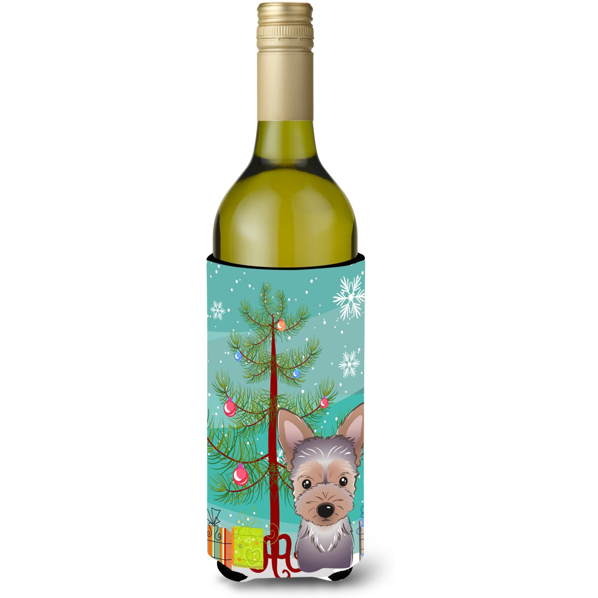 &quotCaroline's Treasures Christmas Tree and Yorkie Puppy Wine Bottle Koozie Hugger, 750 ml, Multicolor"