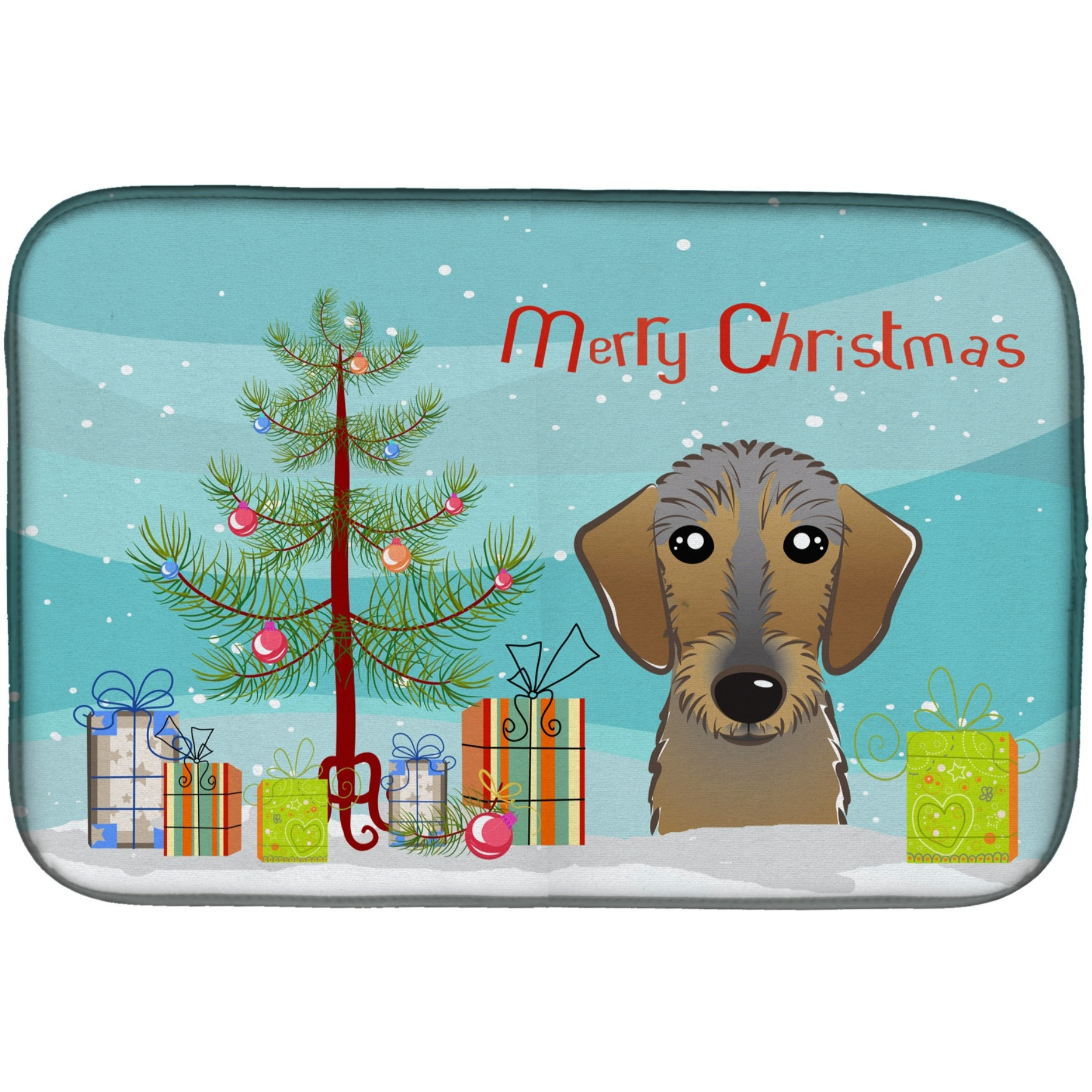 &quotCaroline's Treasures Christmas Tree And Wirehaired Dachshund Dish Drying Mat, 14"" x 21"""