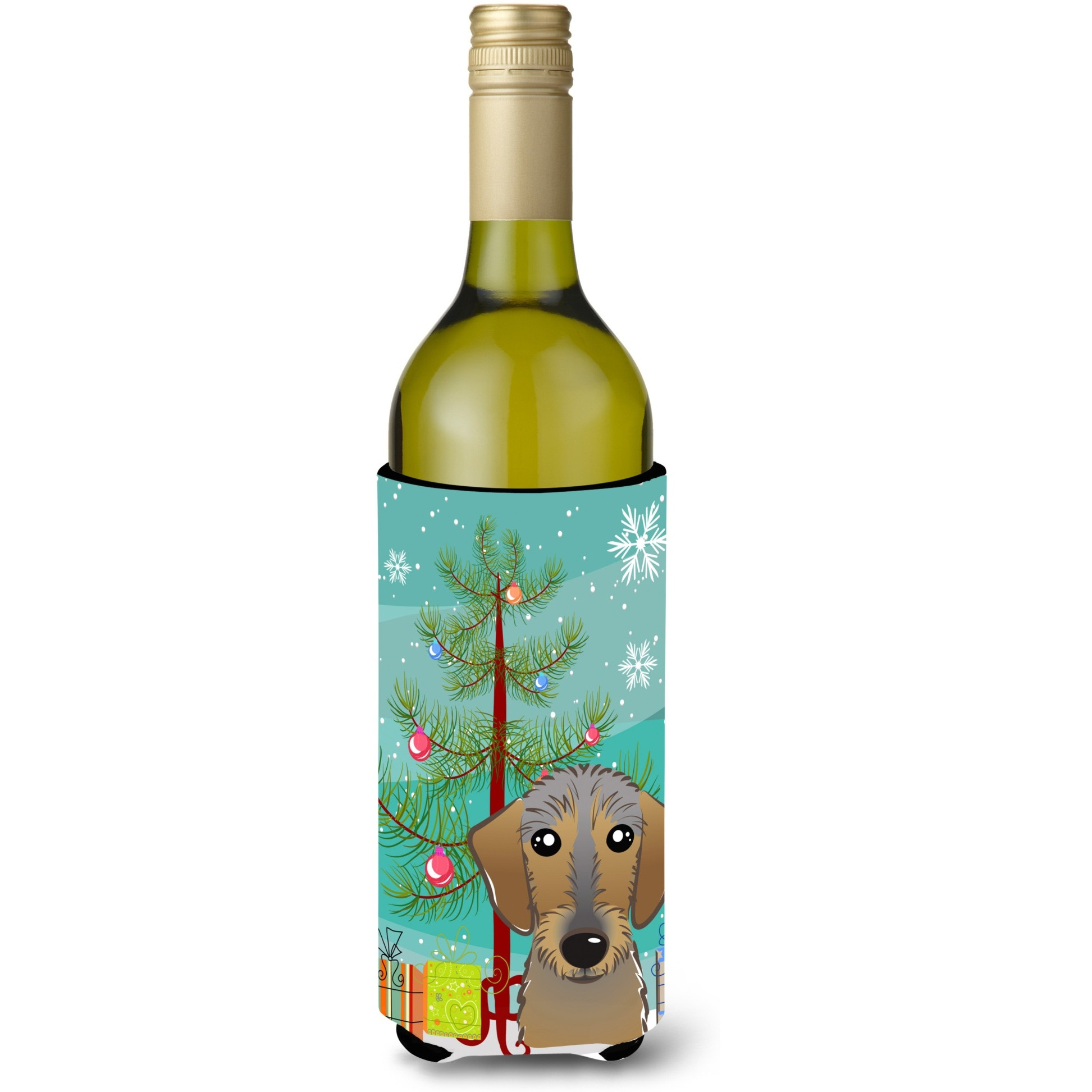 &quotCaroline's Treasures Christmas Tree and Wirehaired Dachshund Wine Bottle Koozie Hugger, 750 ml, Multicolor"
