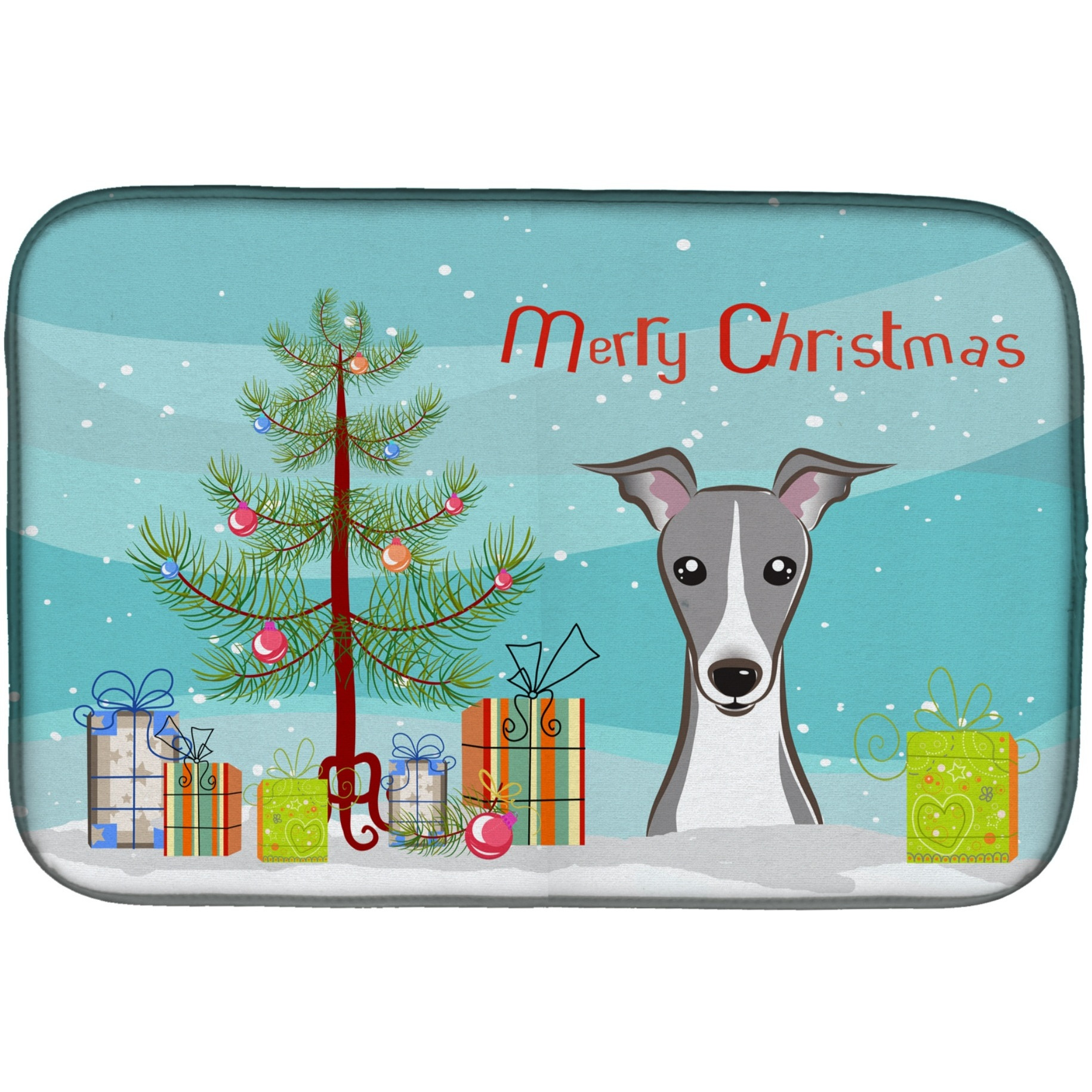 &quotCaroline's Treasures Christmas Tree and Italian Greyhound Dish Drying Mat, 14 x 21"