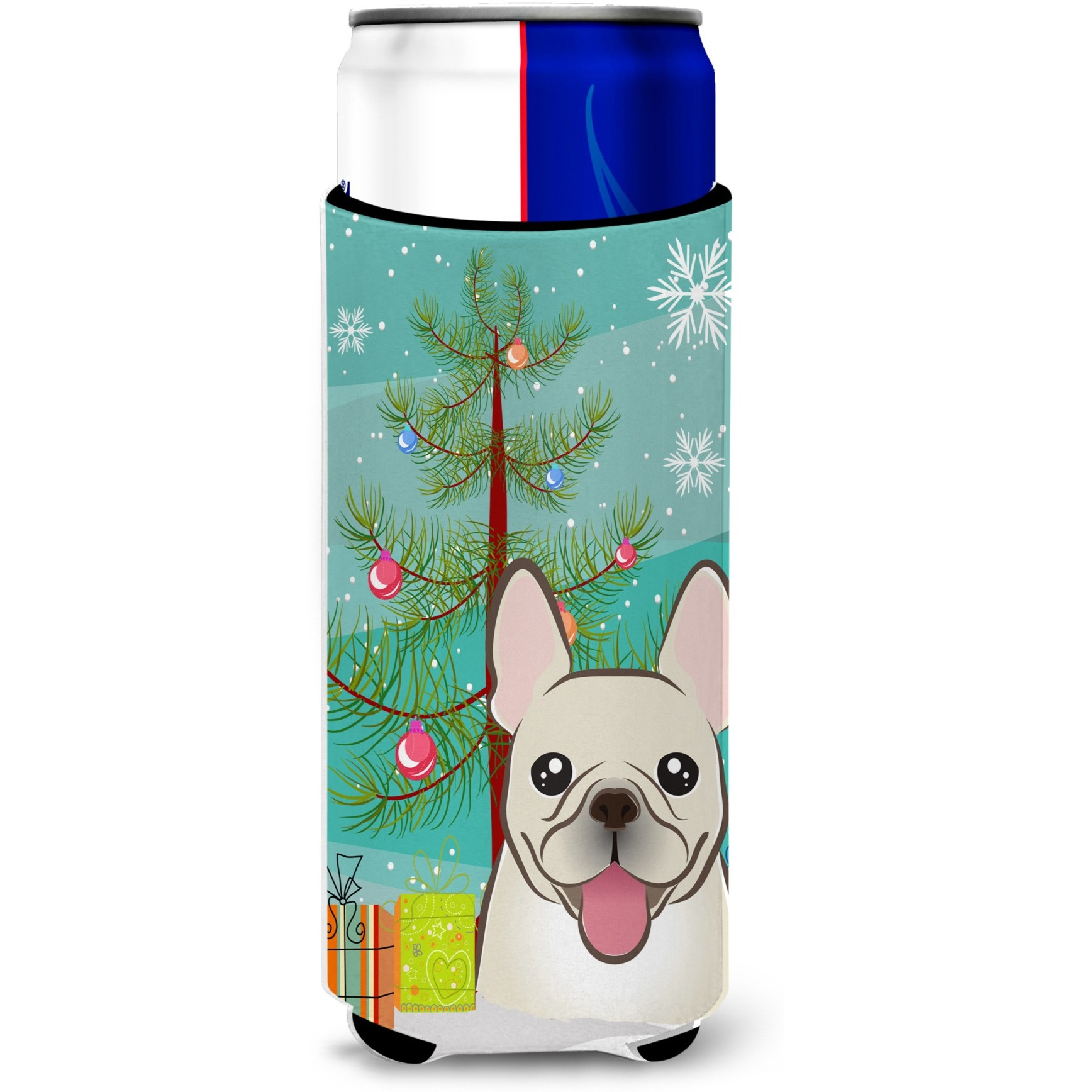 &quotCaroline's Treasures BB1610MUK Christmas Tree and French Bulldog Michelob Ultra Koozies for Slim Cans, Multicolor"