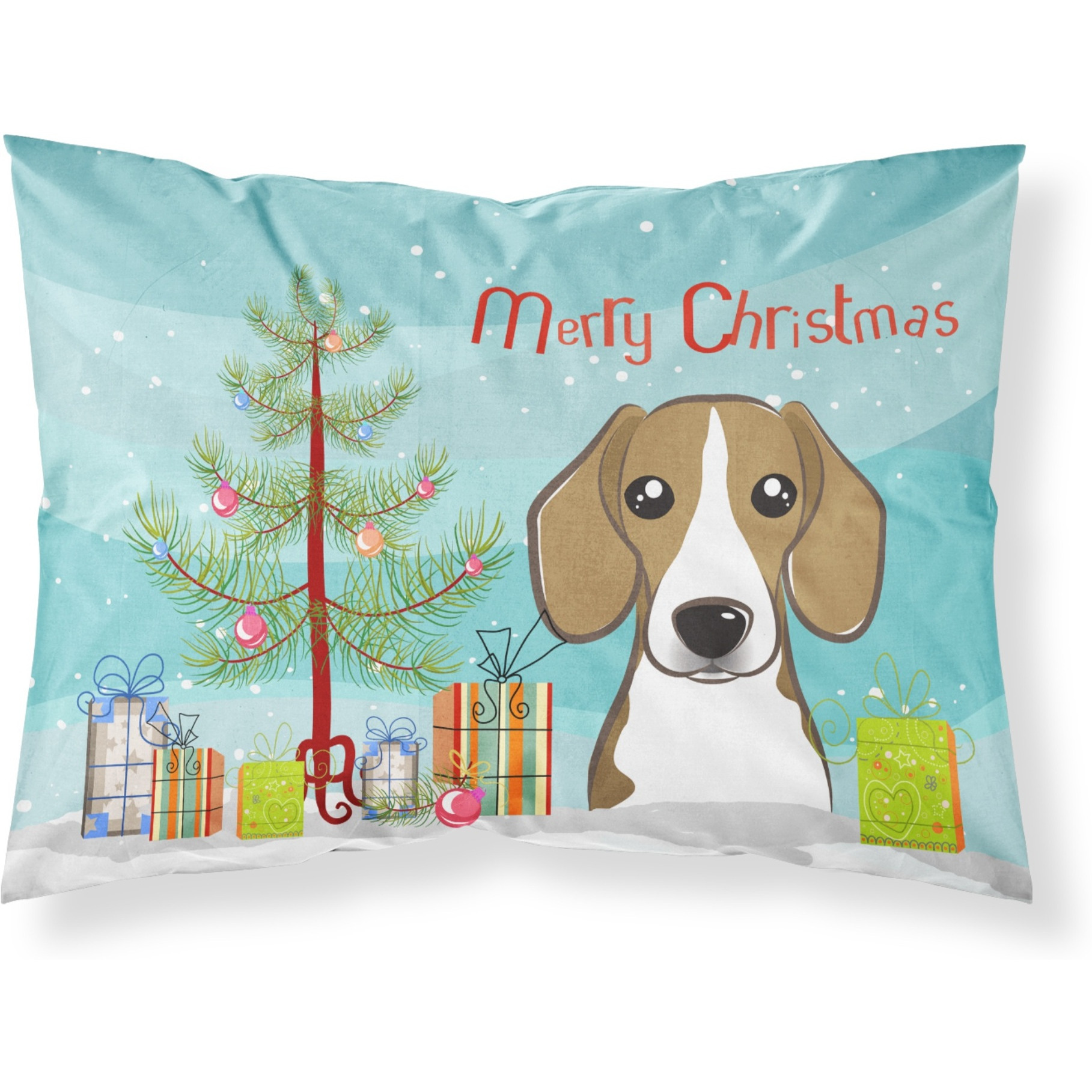 &quotCaroline's Treasures BB1611PILLOWCASE Christmas Tree And Beagle Fabric Standard Pillowcase, Large, Multicolor"