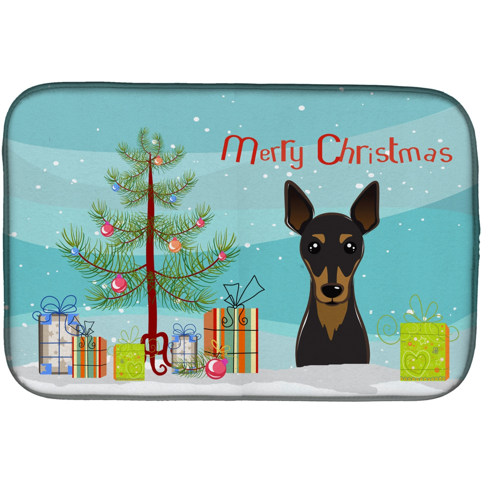 &quotCaroline's Treasures Christmas Tree and Min Pin Dish Drying Mat, 14"" x 21"""