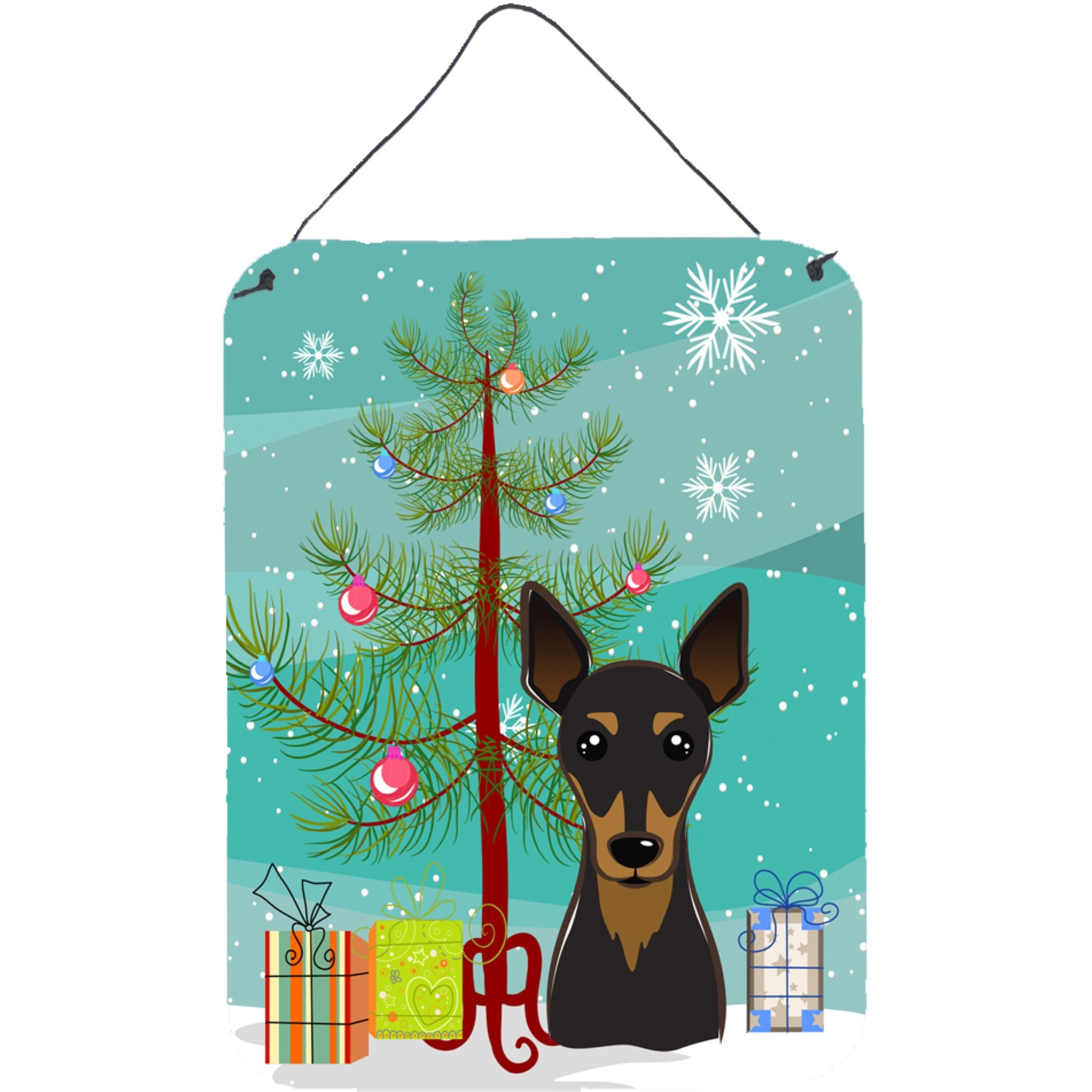 &quotCaroline's Treasures Christmas Tree and Min Pin Wall or Door Hanging Prints BB1612DS1216, 16HX12W, Multicolor"