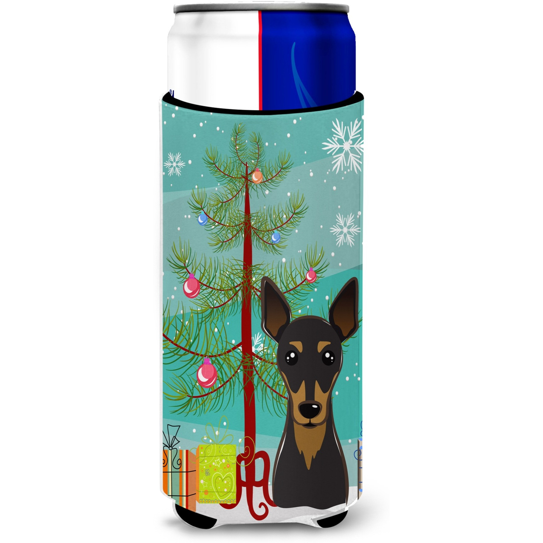 &quotCaroline's Treasures Christmas Tree and Min Pin Michelob Ultra Koozies for Slim Cans, Multicolor"