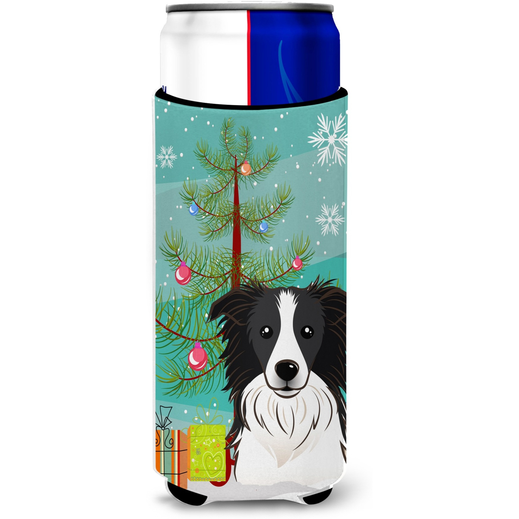 &quotCaroline's Treasures Christmas Tree and Border Collie Michelob Ultra Koozies for Slim Cans, Multicolor"