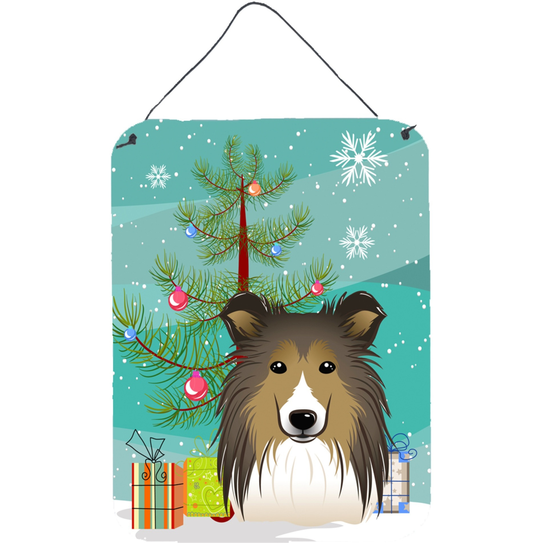 &quotCaroline's Treasures Christmas Tree and Sheltie Wall or Door Hanging Prints BB1614DS1216, 16HX12W, Multicolor"