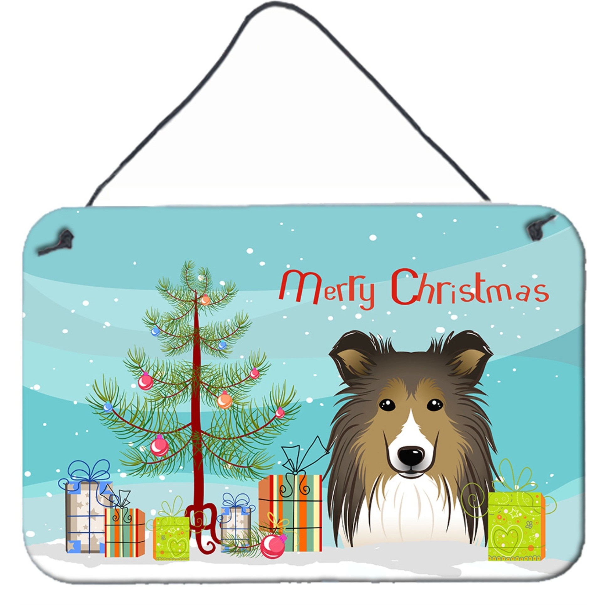 &quotCaroline's Treasures Christmas Tree and Sheltie Wall or Door Hanging Prints BB1614DS812, 8HX12W"