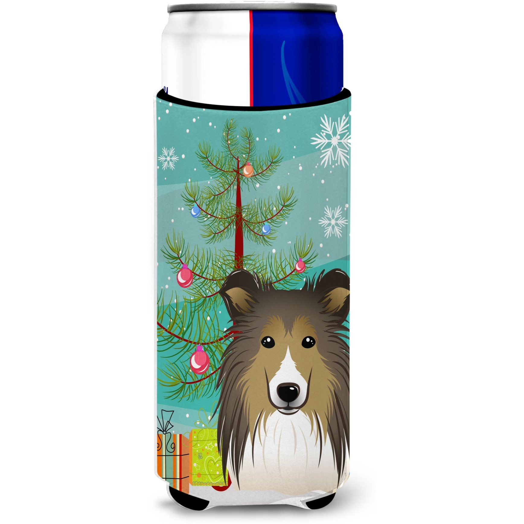 &quotCaroline's Treasures Christmas Tree and Sheltie Michelob Ultra Koozies for Slim Cans, Multicolor"