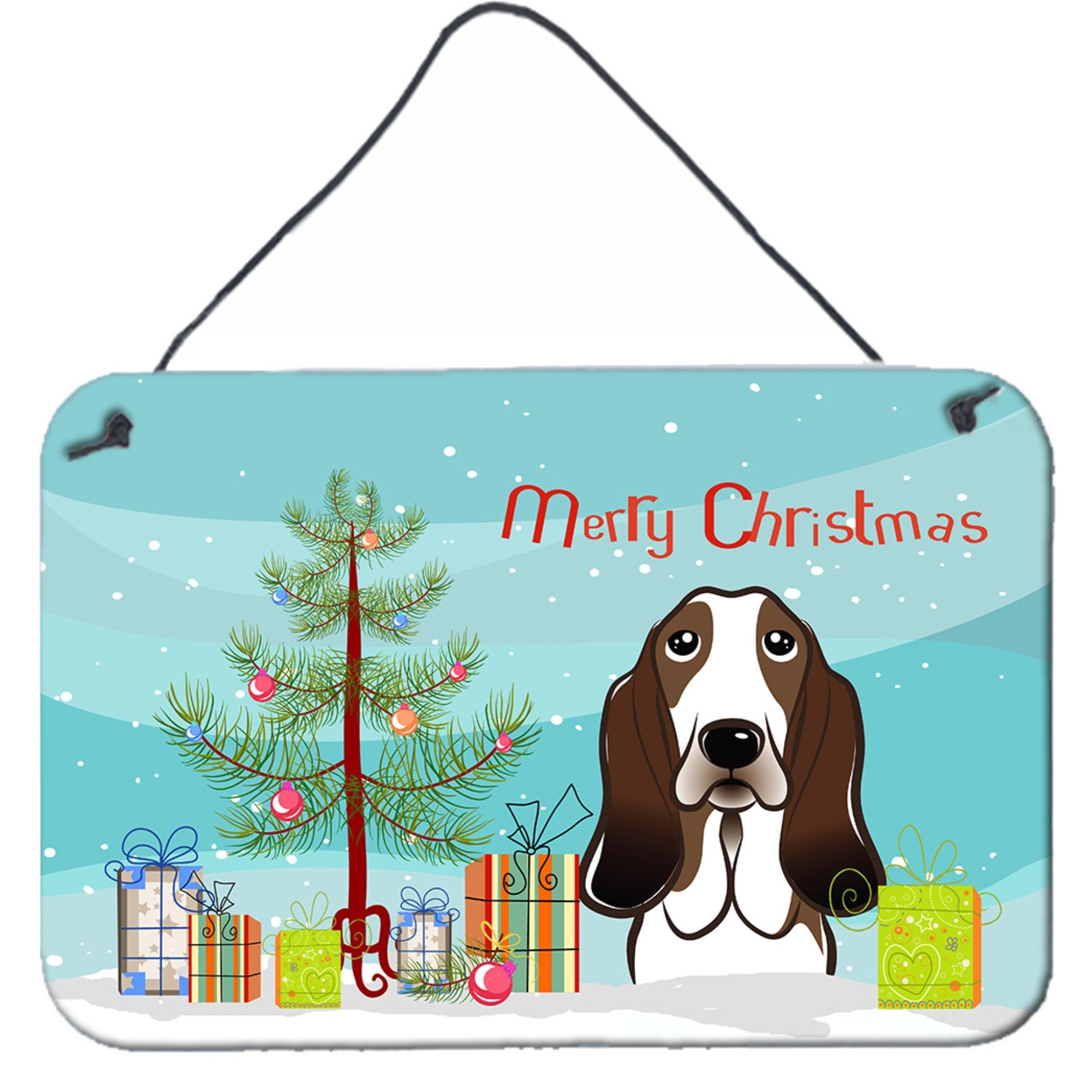 &quotCaroline's Treasures Christmas Tree and Basset Hound Wall or Door Hanging Prints BB1615DS812, 8HX12W"
