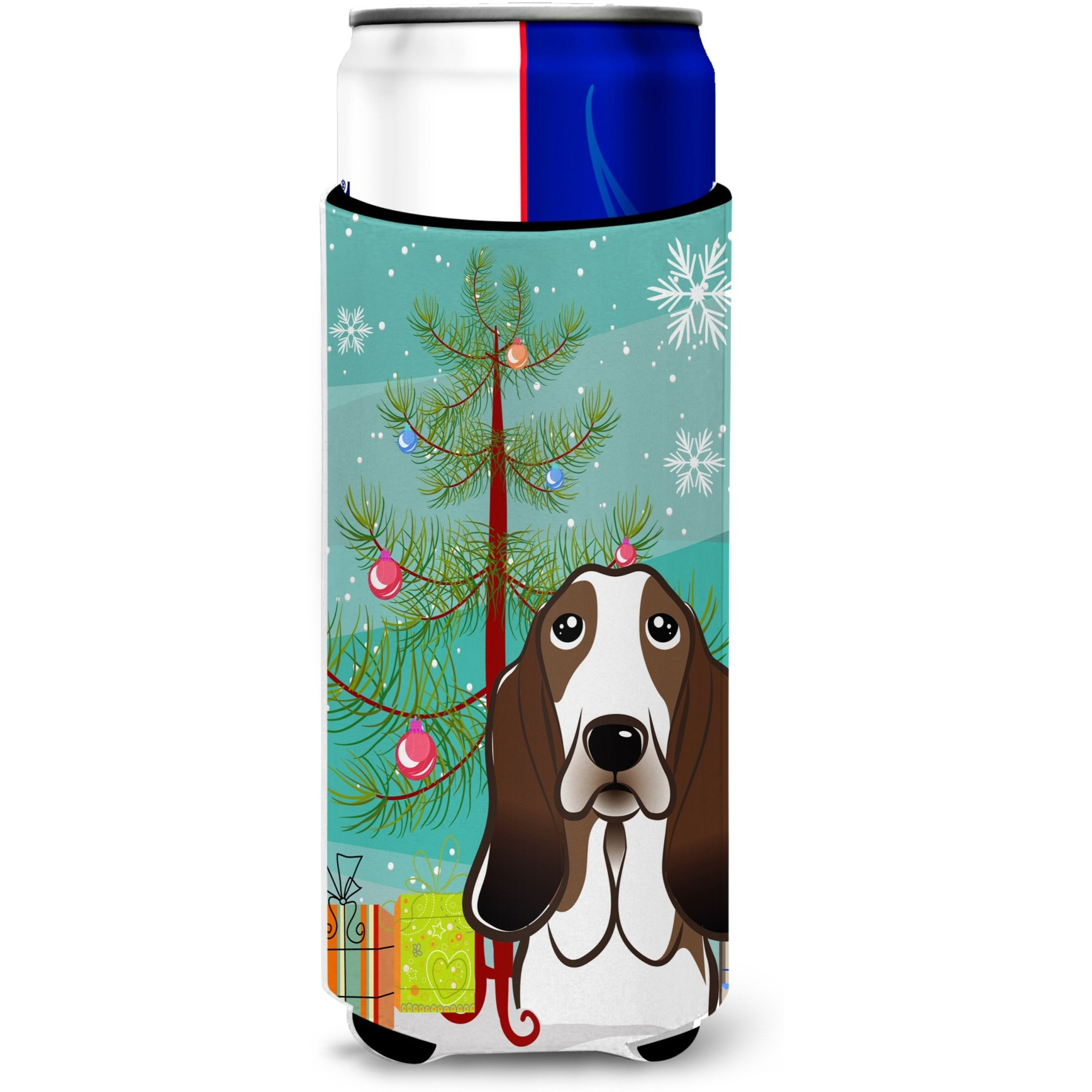 &quotCaroline's Treasures Christmas Tree and Basset Hound Michelob Ultra Koozies for Slim Cans, Multicolor"