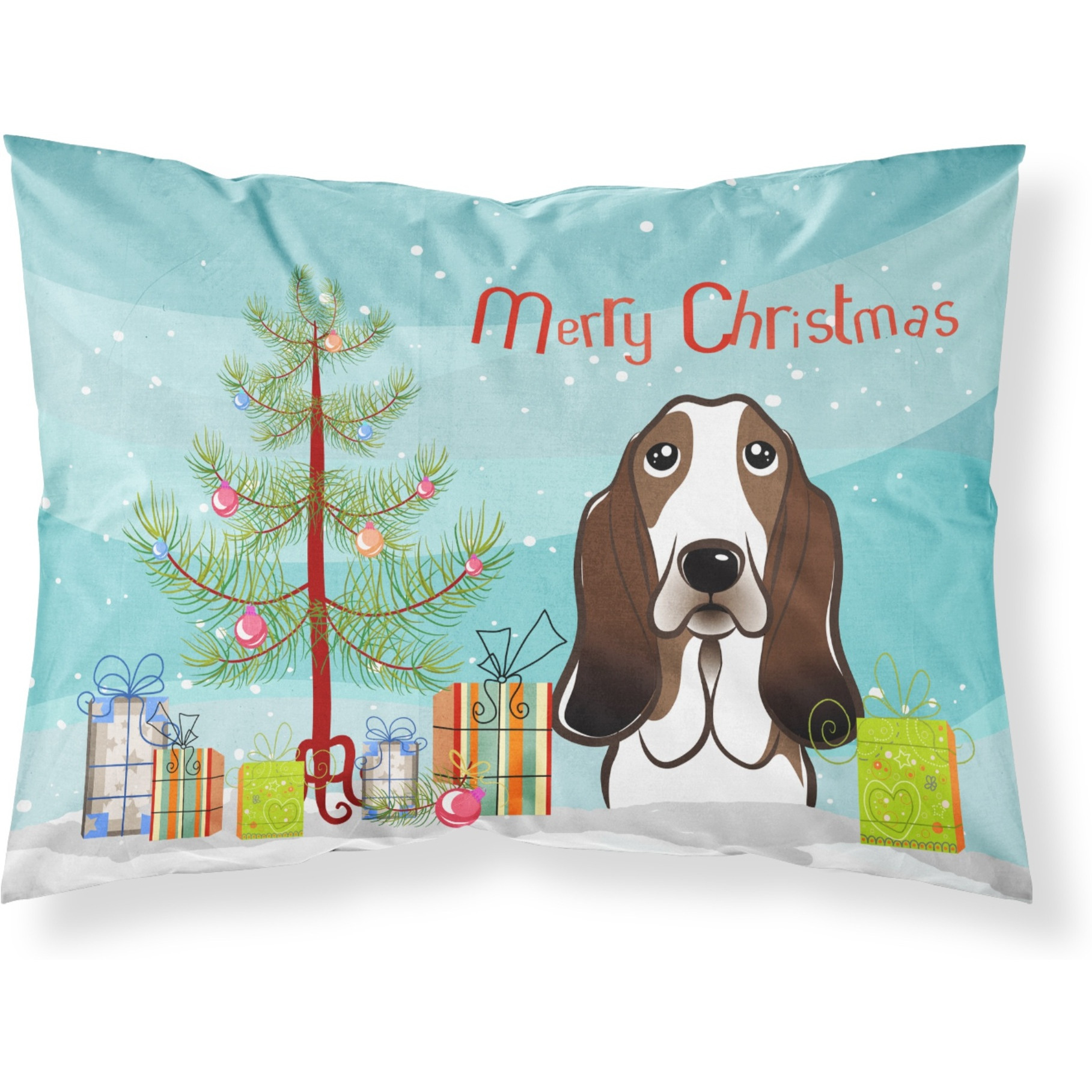 &quotCaroline's Treasures BB1615PILLOWCASE Christmas Tree And Basset Hound Fabric Standard Pillowcase, Large, Multicolor"