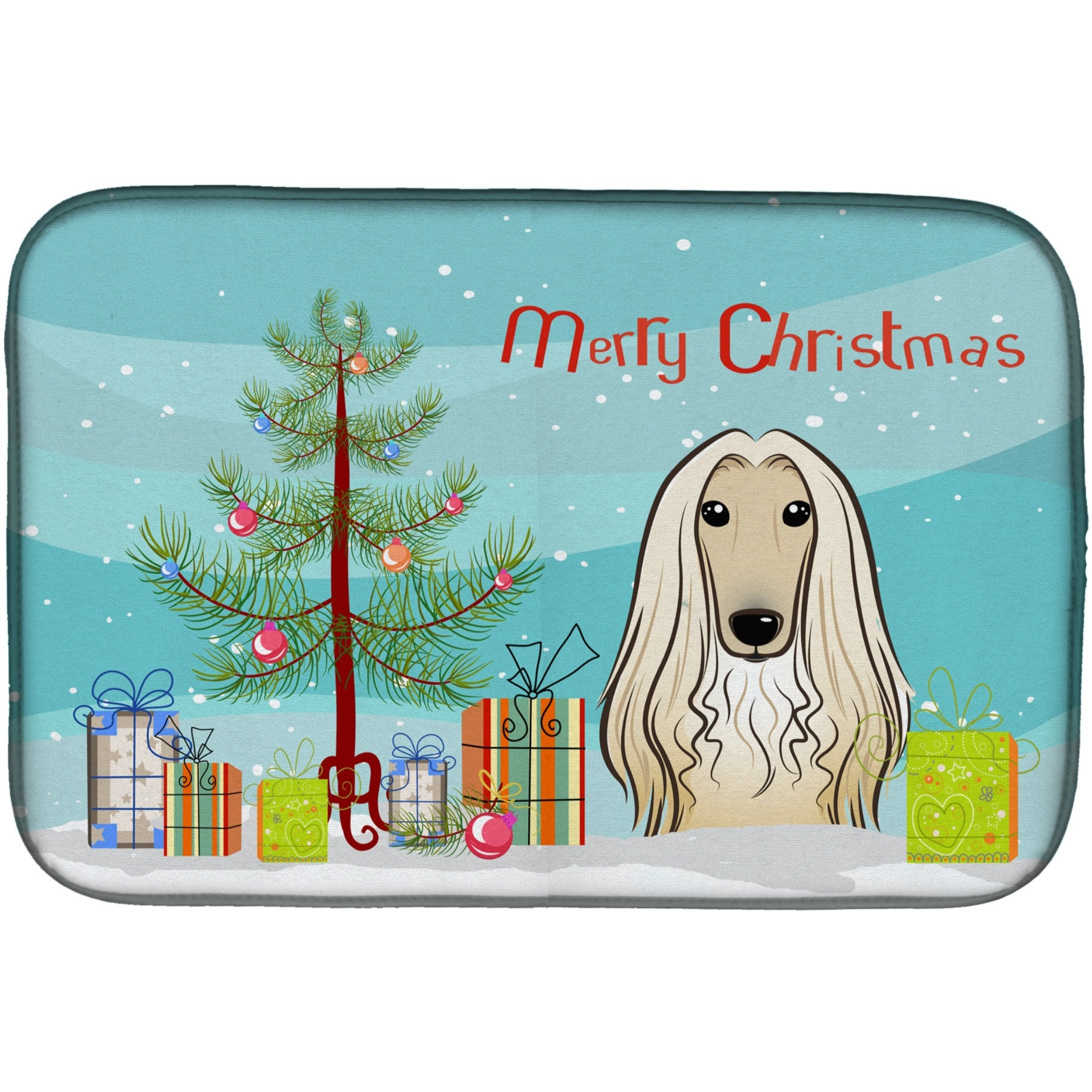 &quotCaroline's Treasures Christmas Tree And Afghan Hound Dish Drying Mat, 14"" x 21"""