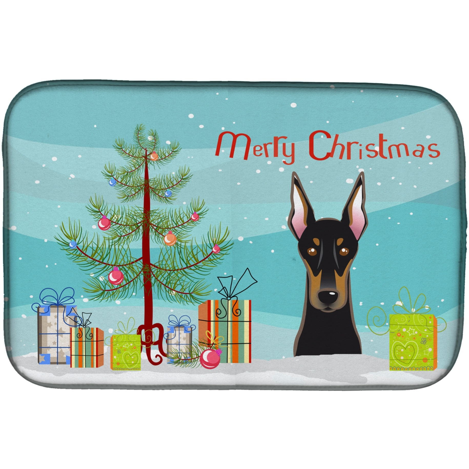 &quotCaroline's Treasures Christmas Tree And Doberman Dish Drying Mat, 14"" x 21"""