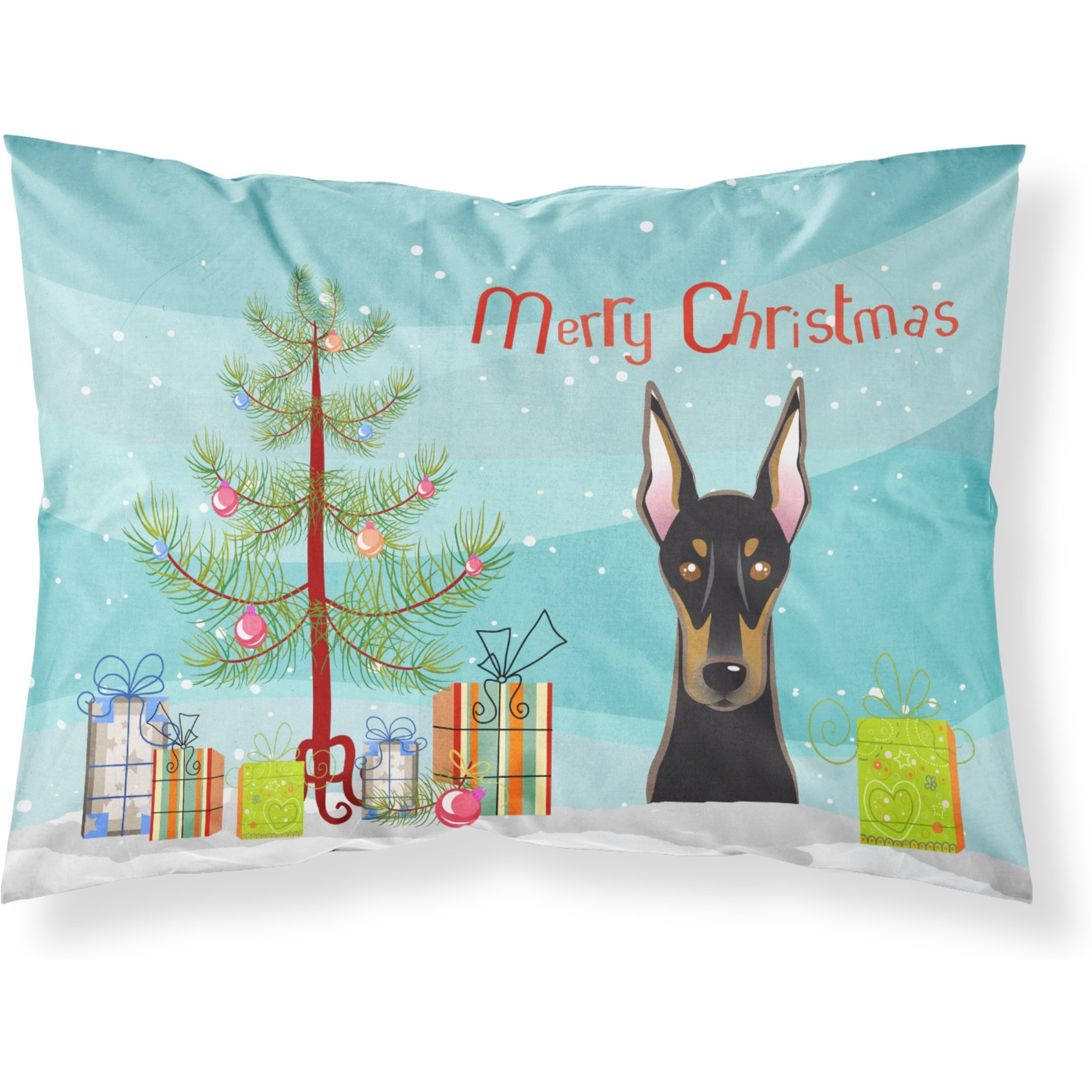 &quotCaroline's Treasures BB1617PILLOWCASE Christmas Tree And Doberman Fabric Standard Pillowcase, Large, Multicolor"