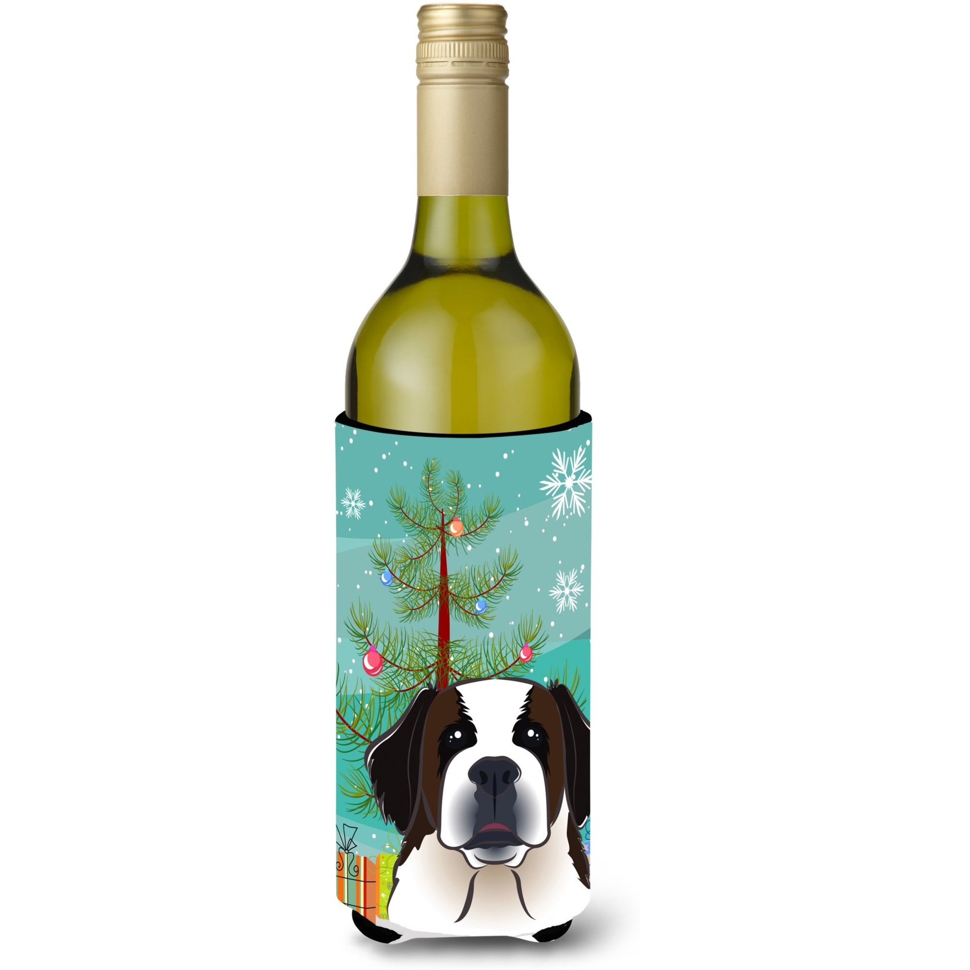 &quotCaroline's Treasures Christmas Tree and Saint Bernard Wine Bottle Koozie Hugger, 750 ml, Multicolor"