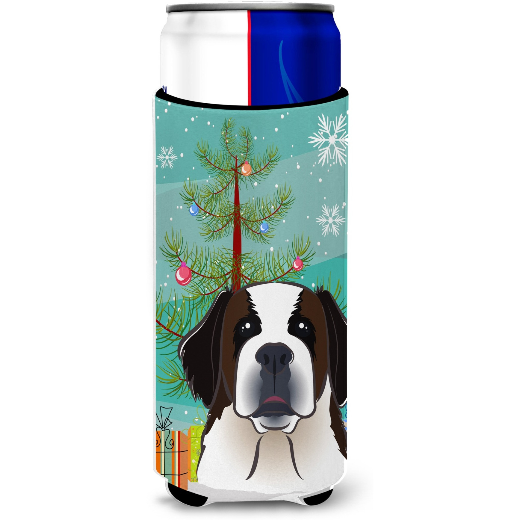 &quotCaroline's Treasures Christmas Tree and Saint Bernard Michelob Ultra Koozies for Slim Cans, Multicolor"