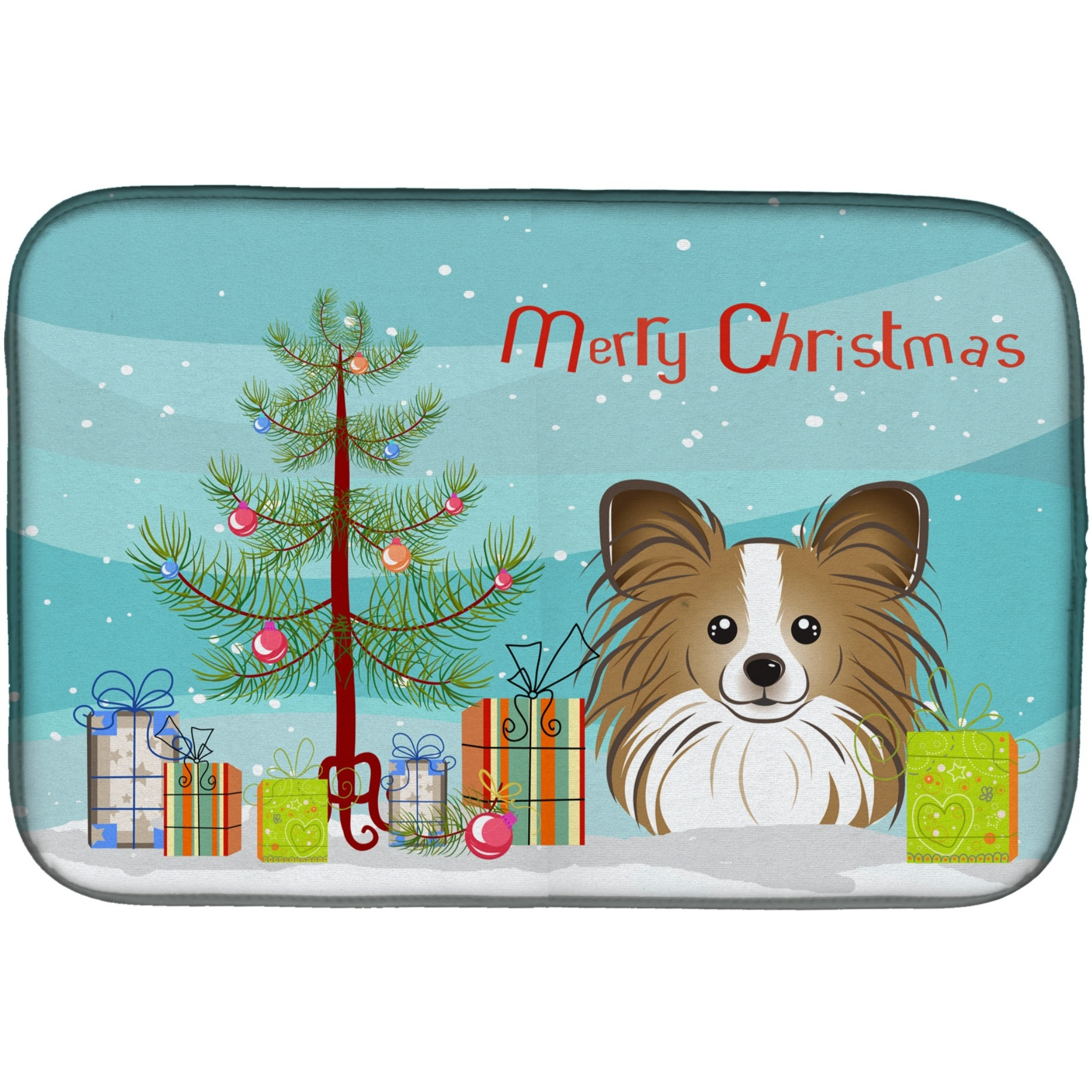 &quotCaroline's Treasures Christmas Tree And Papillon Dish Drying Mat, 14"" x 21"""
