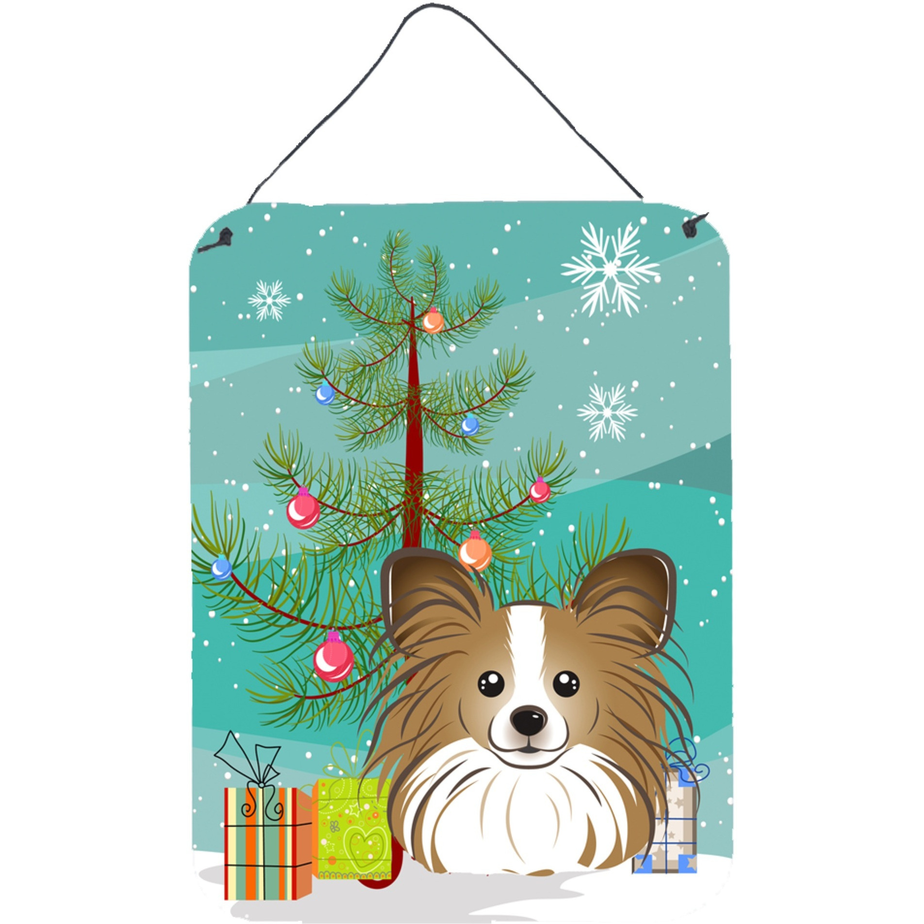 &quotCaroline's Treasures Christmas Tree and Papillon Wall or Door Hanging Prints BB1620DS1216, 16HX12W, Multicolor"