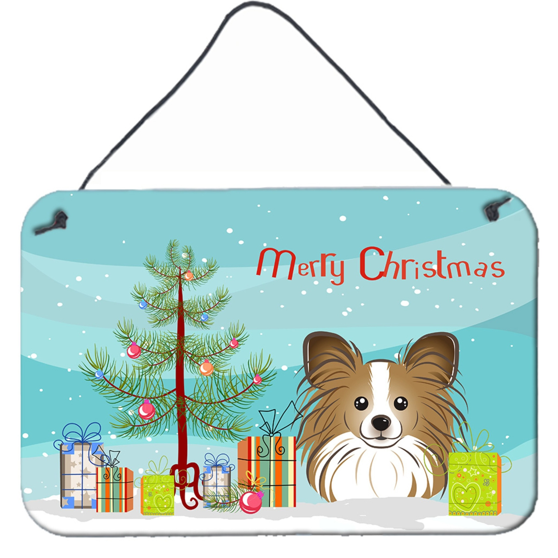 &quotCaroline's Treasures Christmas Tree and Papillon Wall or Door Hanging Prints BB1620DS812, 8HX12W, Multicolor"