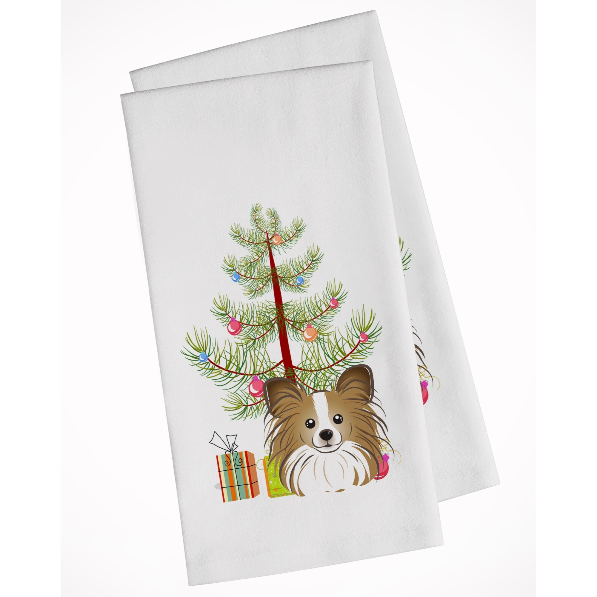 Christmas Tree and Papillon White Kitchen Towel Set of 2