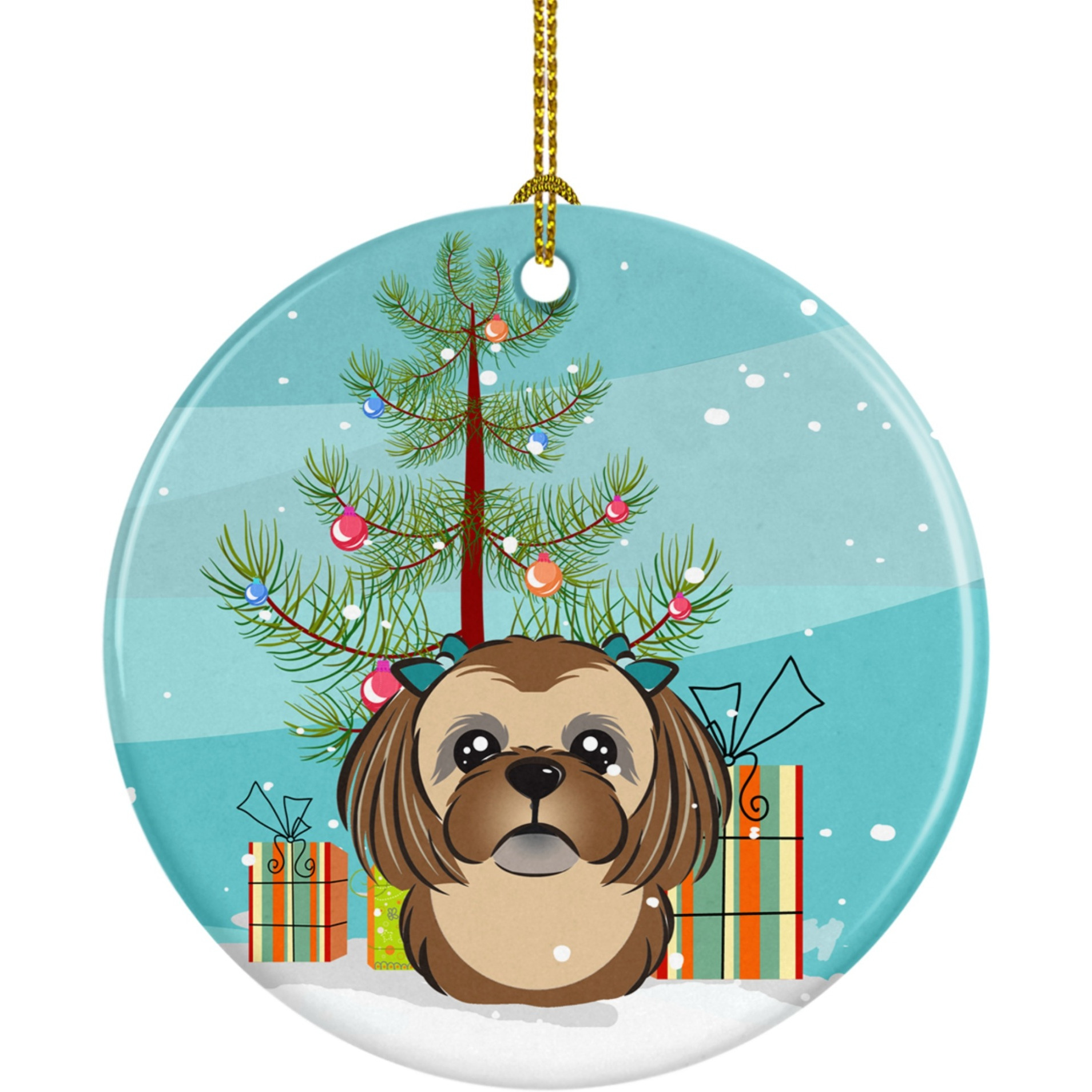 Caroline's Treasures Christmas Tree Chocolate Brown Shih Tzu Ceramic Ornament
