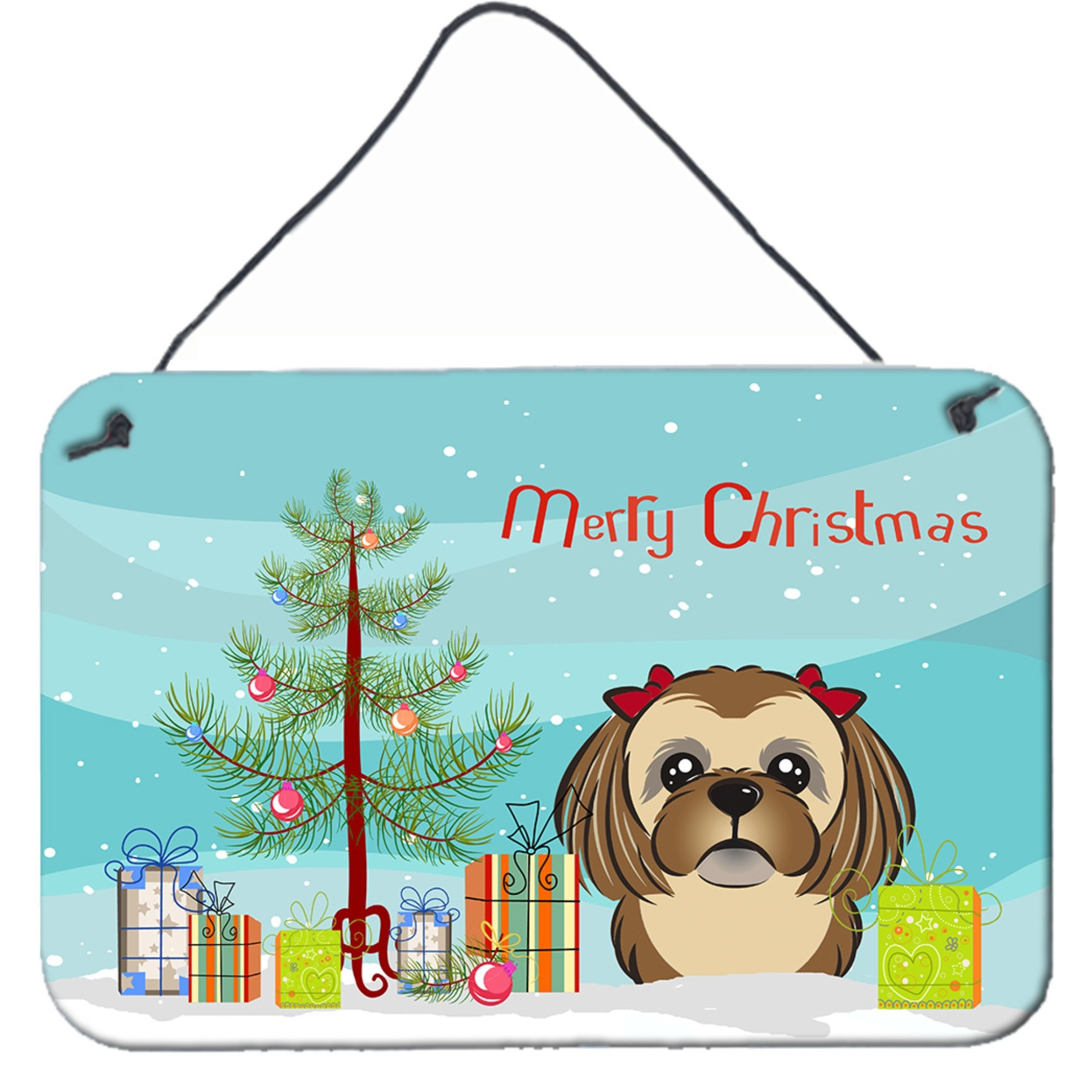 &quotCaroline's Treasures Christmas Tree and Chocolate Brown Shih Tzu Wall or Door Hanging Prints BB1621DS812, 8HX12W"