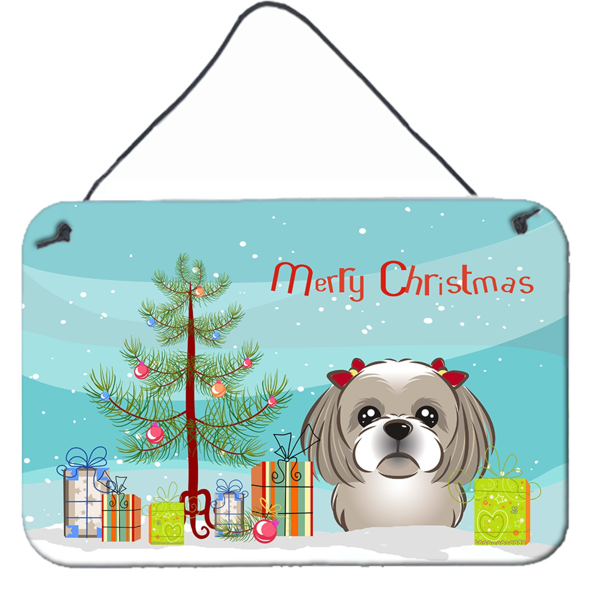 &quotCaroline's Treasures Christmas Tree and Gray Silver Shih Tzu Wall or Door Hanging Prints BB1622DS812, 8HX12W"