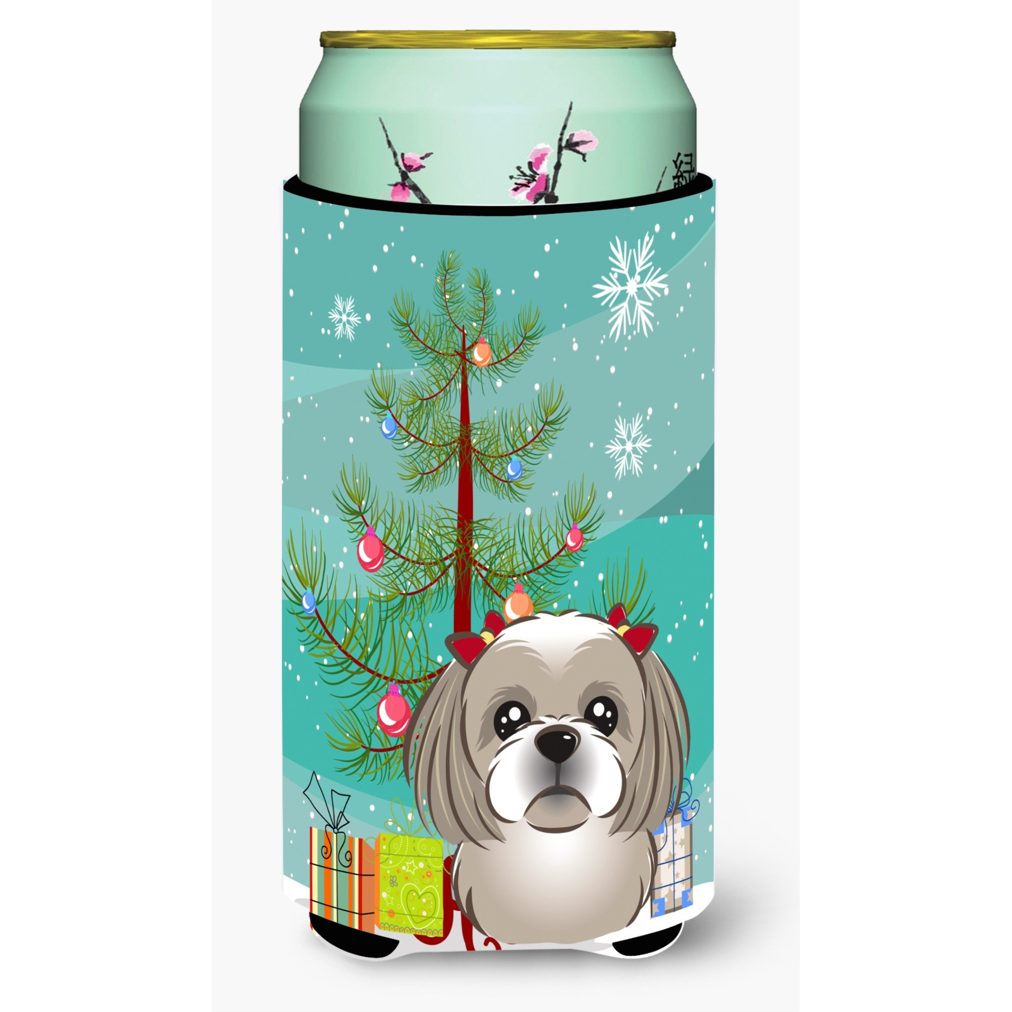 &quotCaroline's Treasures Christmas Tree and Gray Silver Shih Tzu Tall Boy Koozie Hugger, Multicolor"