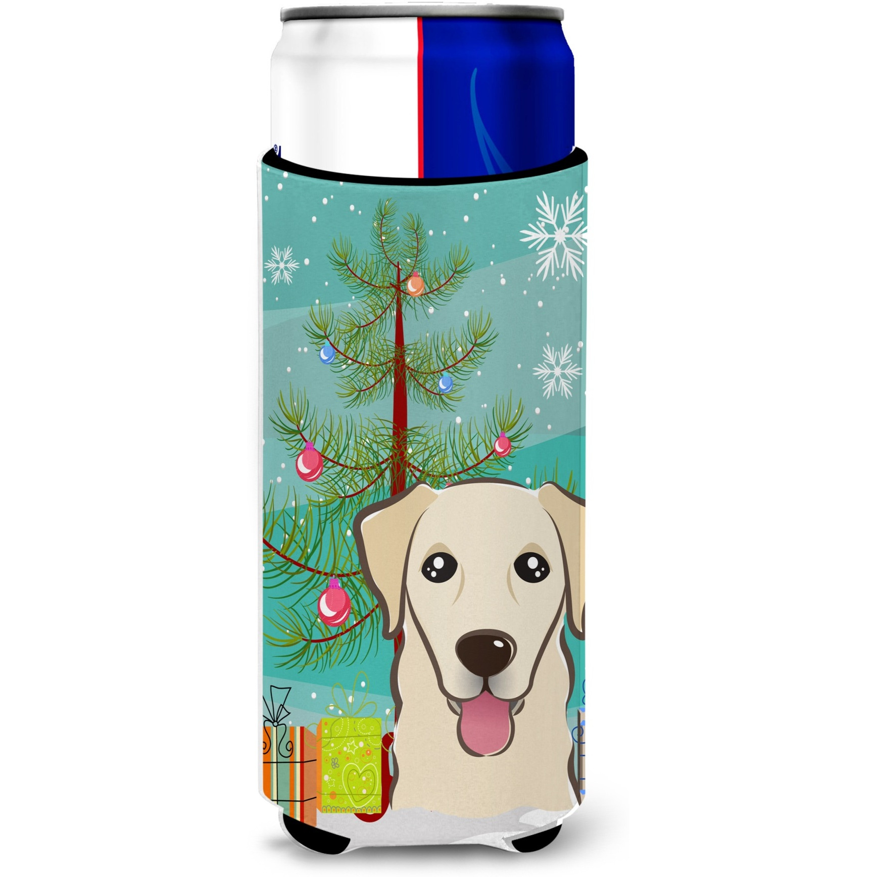&quotCaroline's Treasures BB1624MUK Christmas Tree and Golden Retriever Michelob Ultra Koozies for Slim Cans, Multicolor"