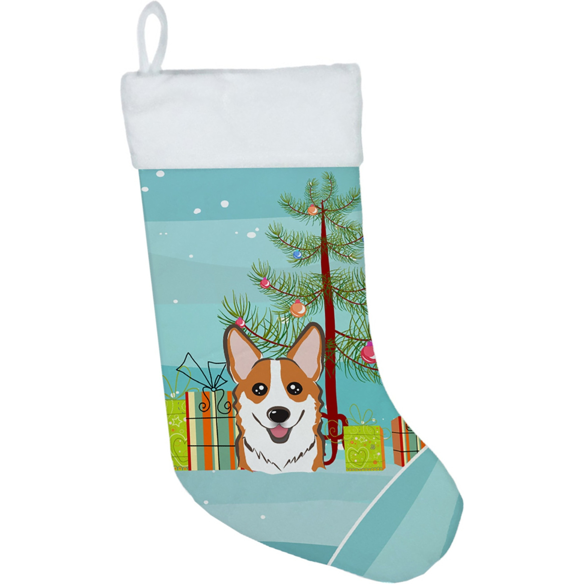 &quotCaroline's Treasures Tree and Red Corgi Christmas, Holiday Stocking, decoration, 11 x 18, Multicolor"