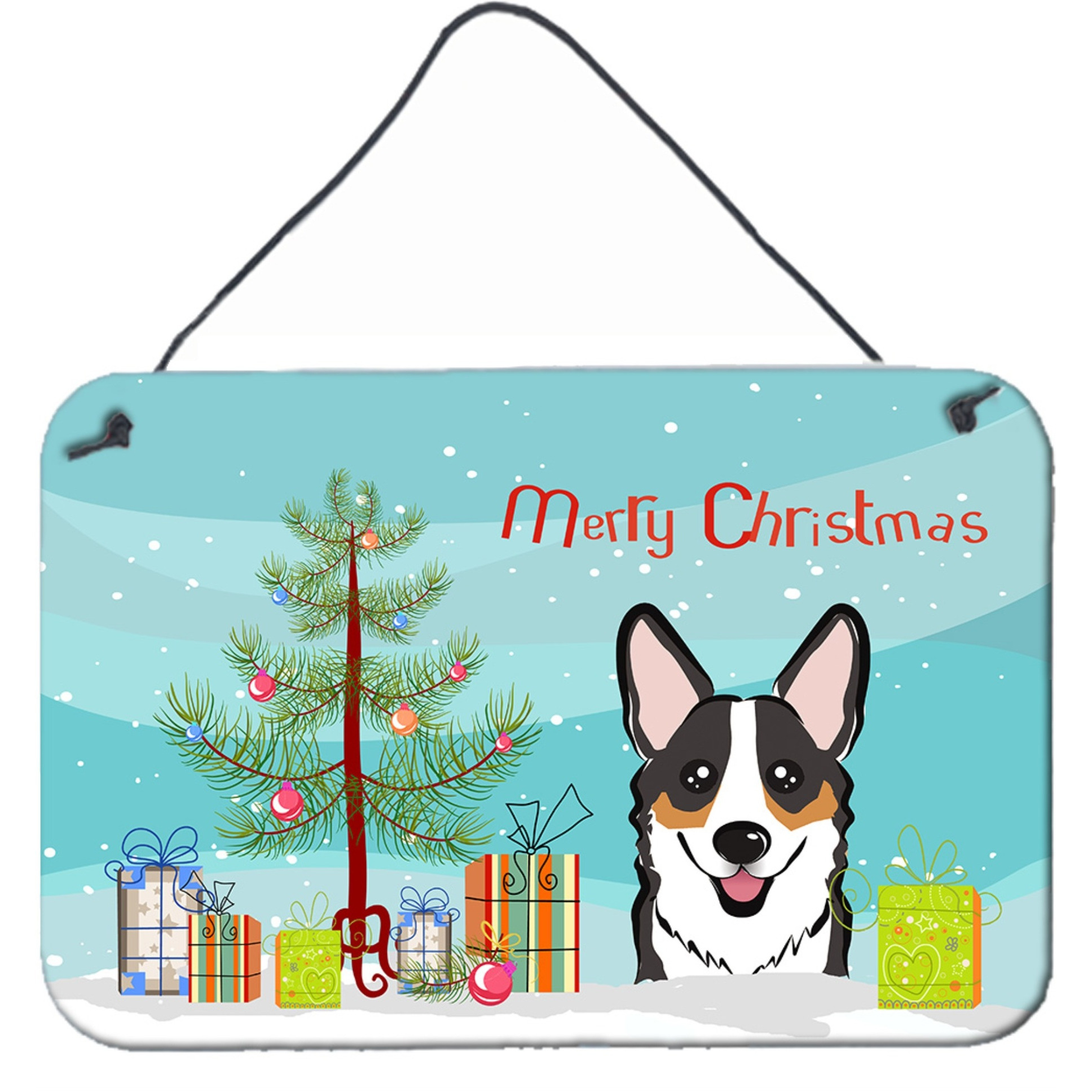 &quotCaroline's Treasures Christmas Tree and Tricolor Corgi Wall or Door Hanging Prints BB1627DS812, 8HX12W, Multicolor"