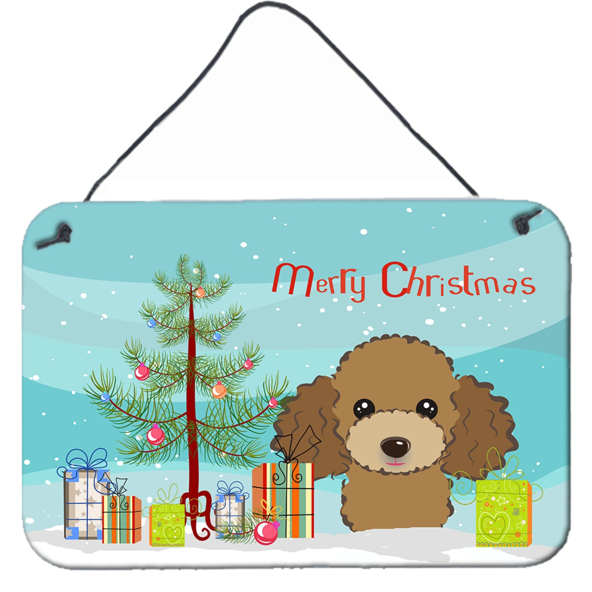 &quotCaroline's Treasures Christmas Tree and Chocolate Brown Poodle Wall or Door Hanging Prints BB1628DS812, 8HX12W"