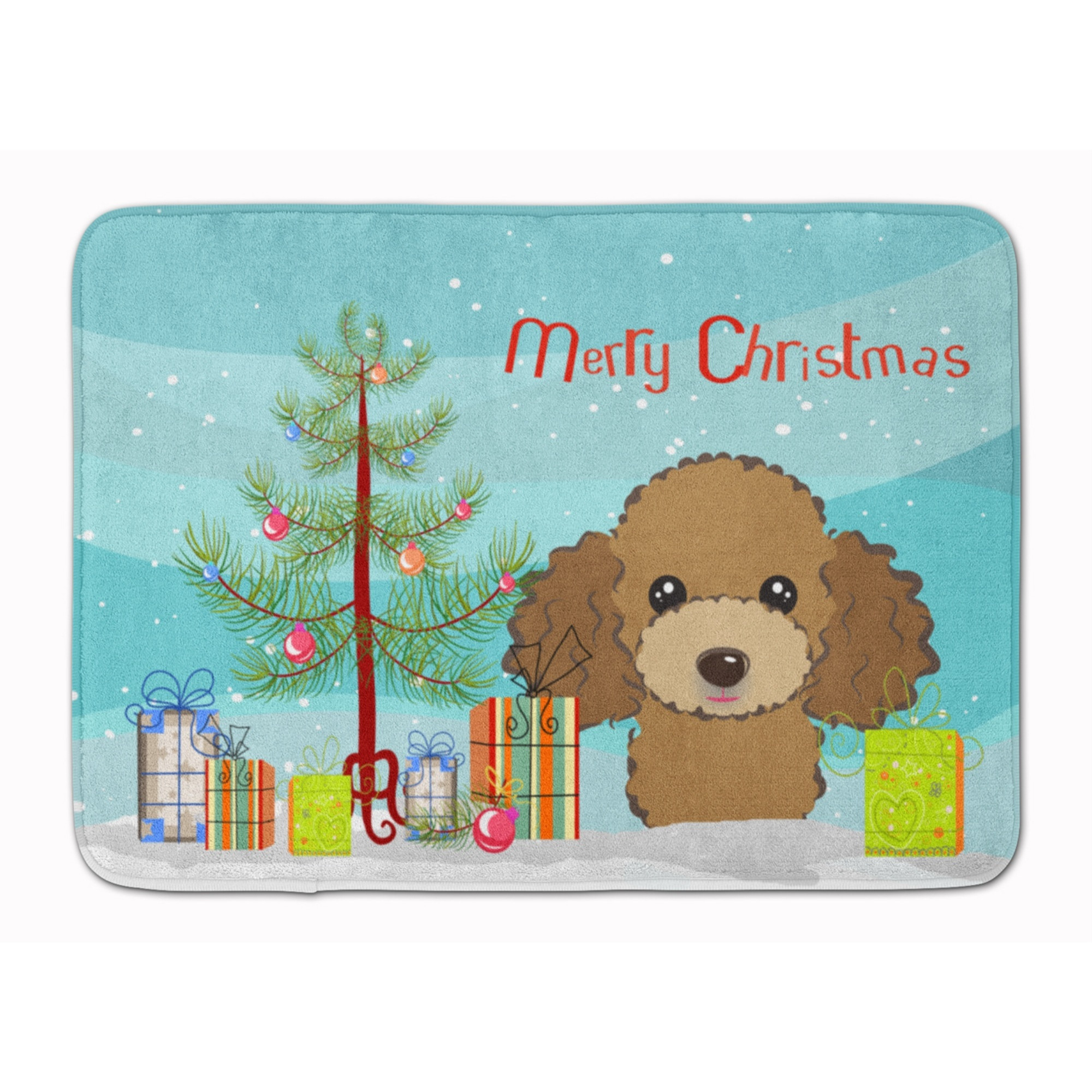 &quotCaroline's Treasures Christmas Tree Chocolate Brown Poodle Floor Mat, 19"" x 27"", Multicolor"