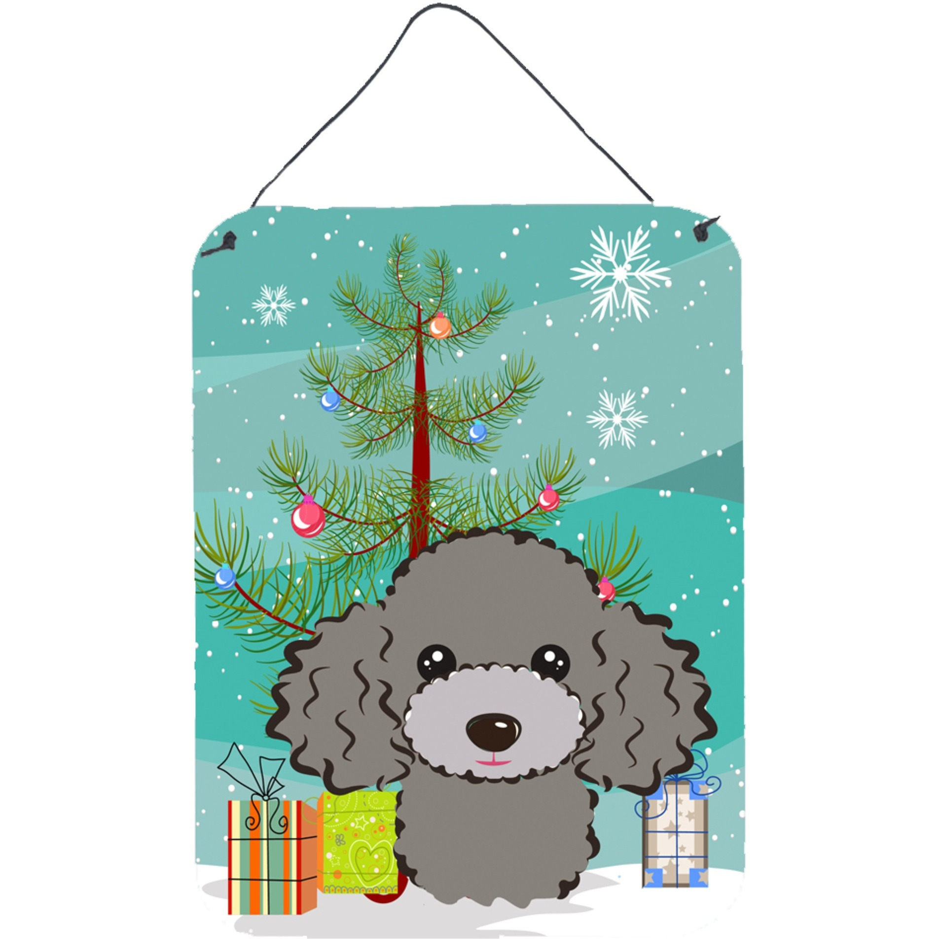 &quotCaroline's Treasures Christmas Tree and Silver Gray Poodle Wall or Door Hanging Prints BB1631DS1216, 16HX12W, Multicolor"