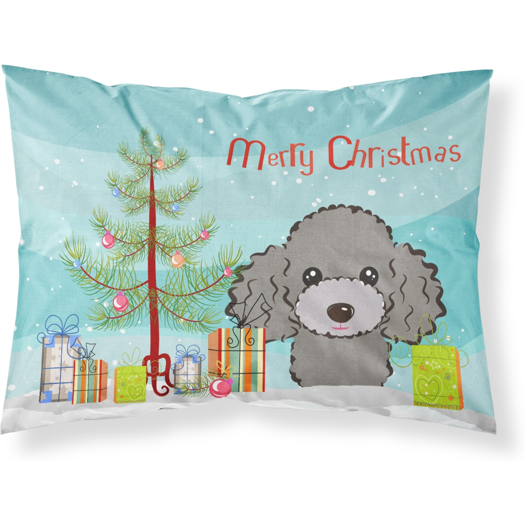 &quotCaroline's Treasures BB1631PILLOWCASE Christmas Tree And Silver Gray Poodle Fabric Standard Pillowcase, Large, Multicolor"