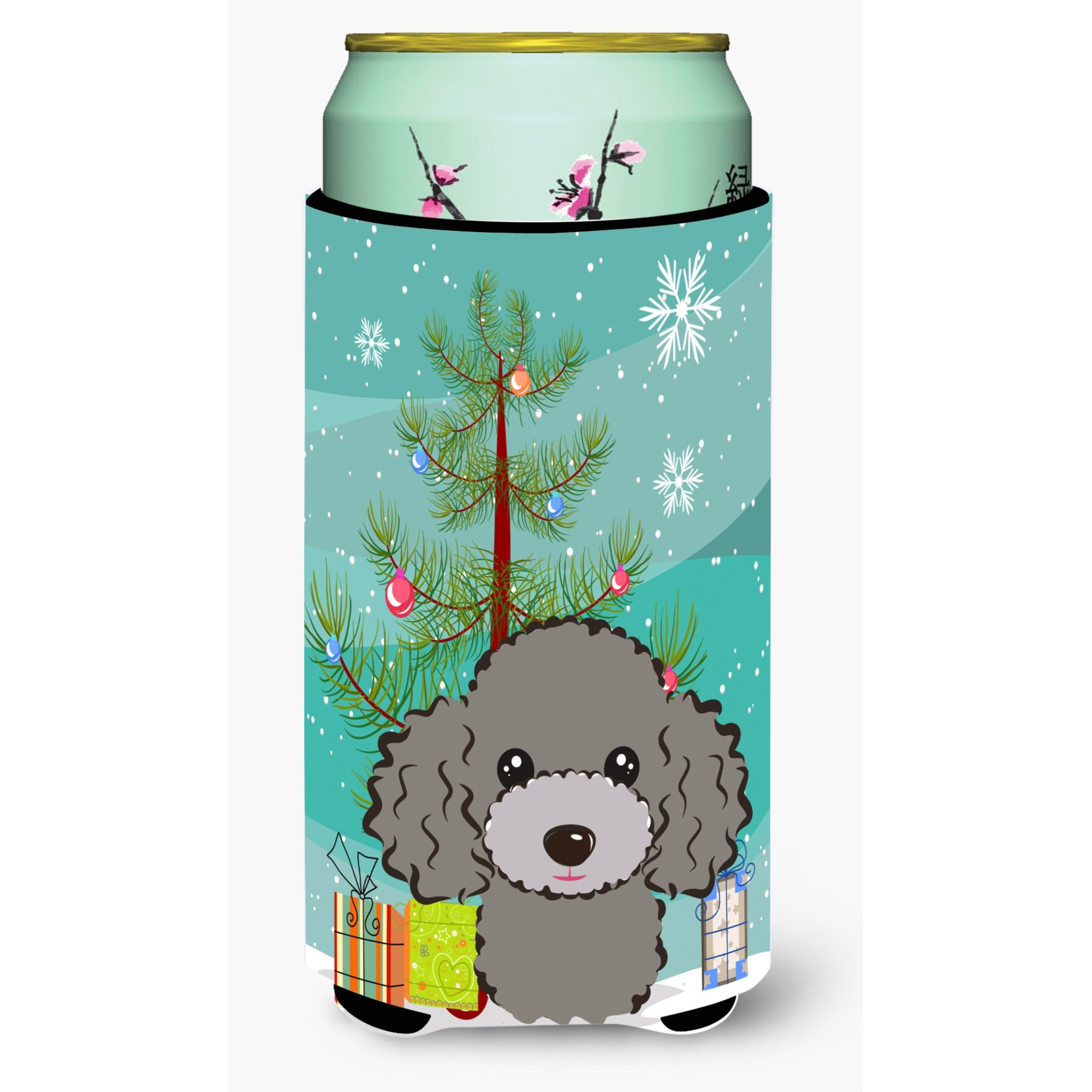 &quotCaroline's Treasures Christmas Tree and Silver Gray Poodle Tall Boy Koozie Hugger, Multicolor"